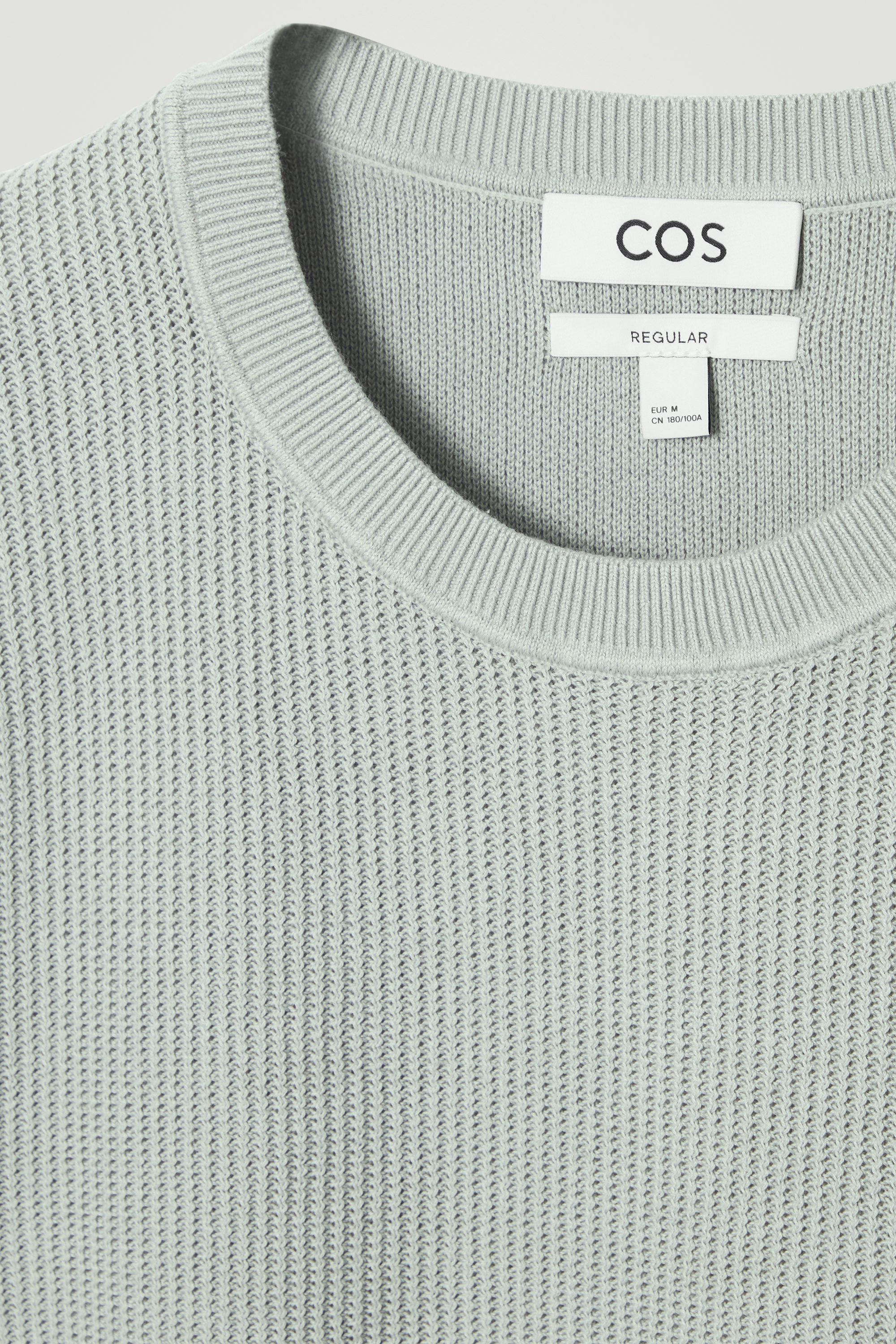 REGULAR TEXTURED-KNIT COTTON T-SHIRT - LIGHT SAGE | COS