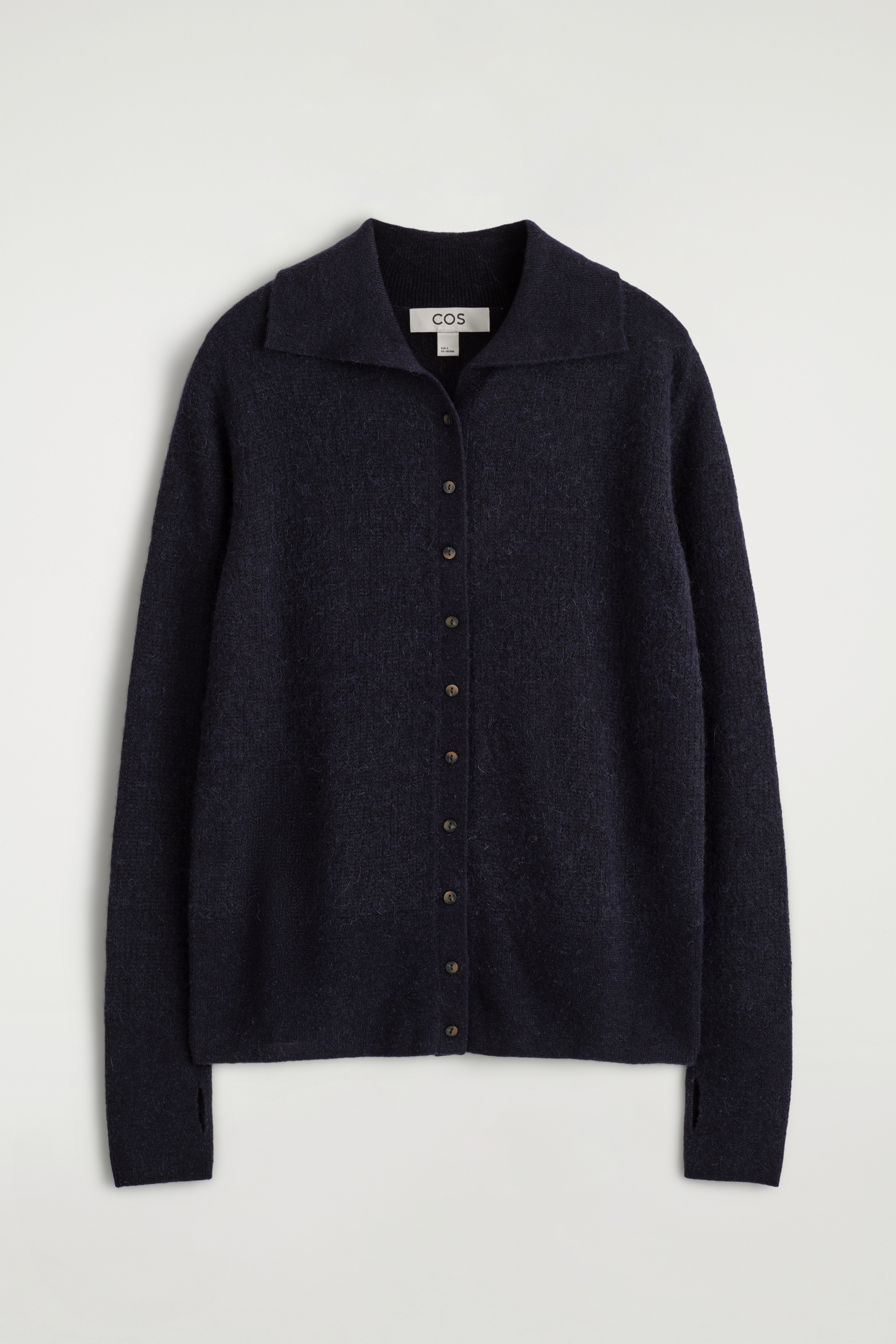 Alpaca merinowollen coltrui met knopen - NAVY MÉLANGE/BRUIN MÉLANGE