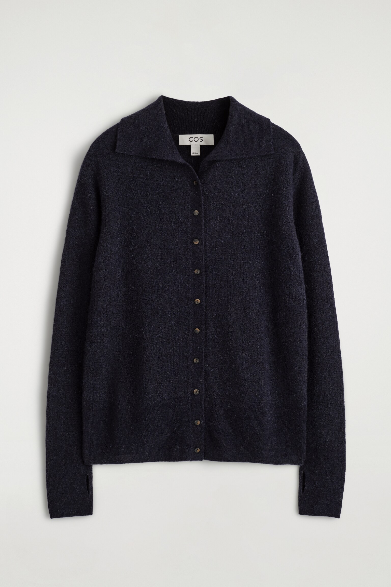 ALPACA MERINO WOOL HIGH-NECK CARDIGAN - NAVY MÉLANGE/BROWN MÉLANGE - 2