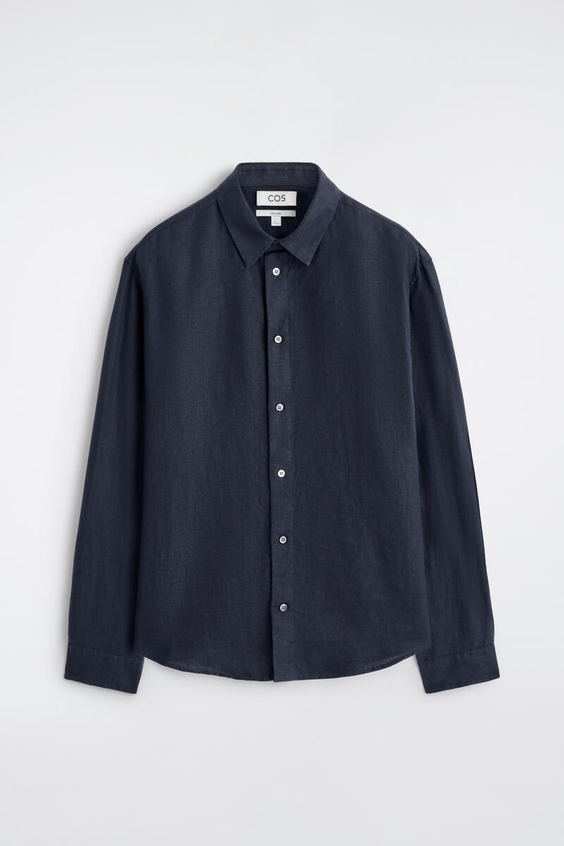 Relaxed Linen Shirt in Navy