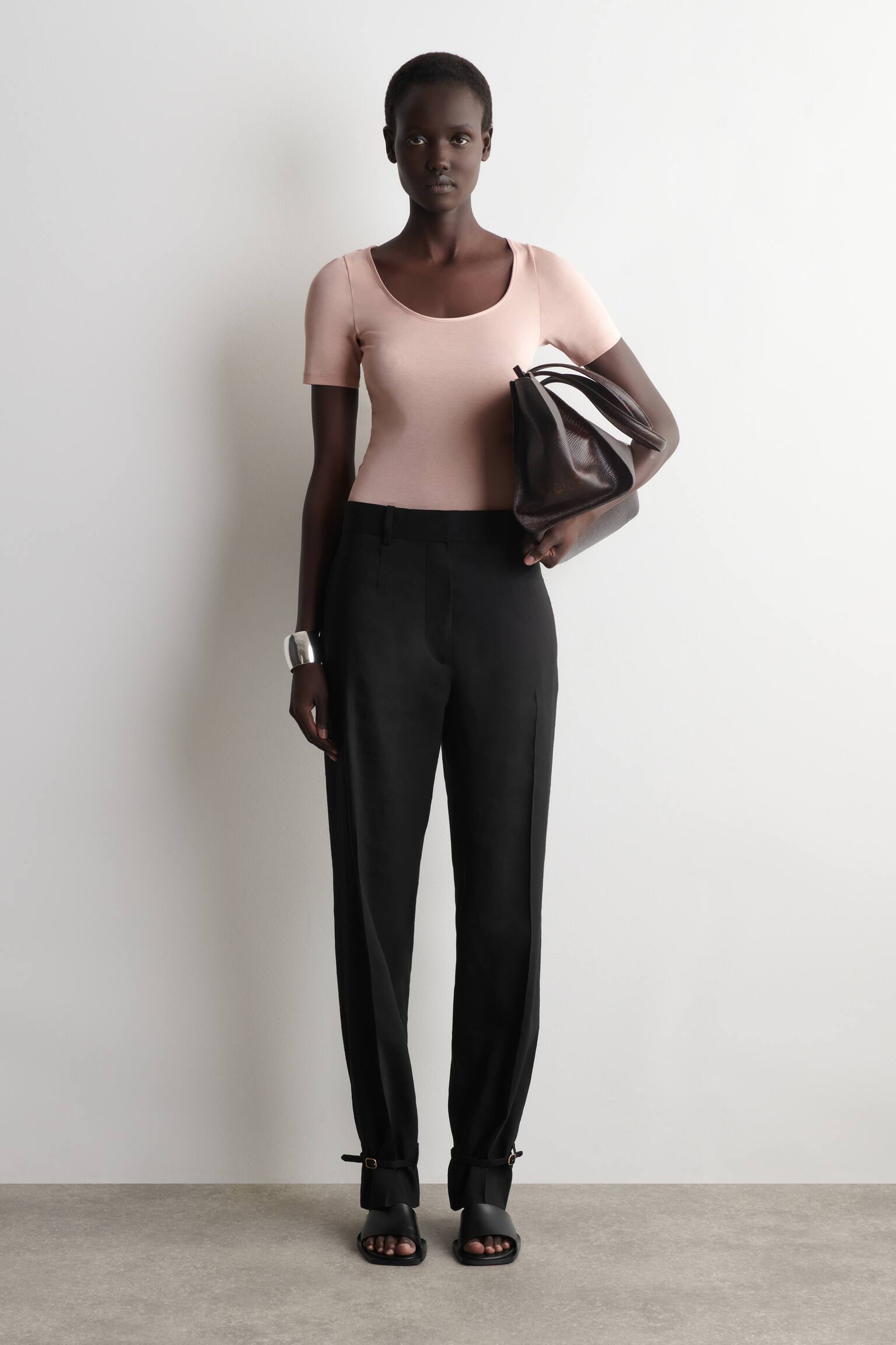 T-SHIRT IN JERSEY DI COTONE CON FINITURE IN RASO - ROSA/NERO - 5