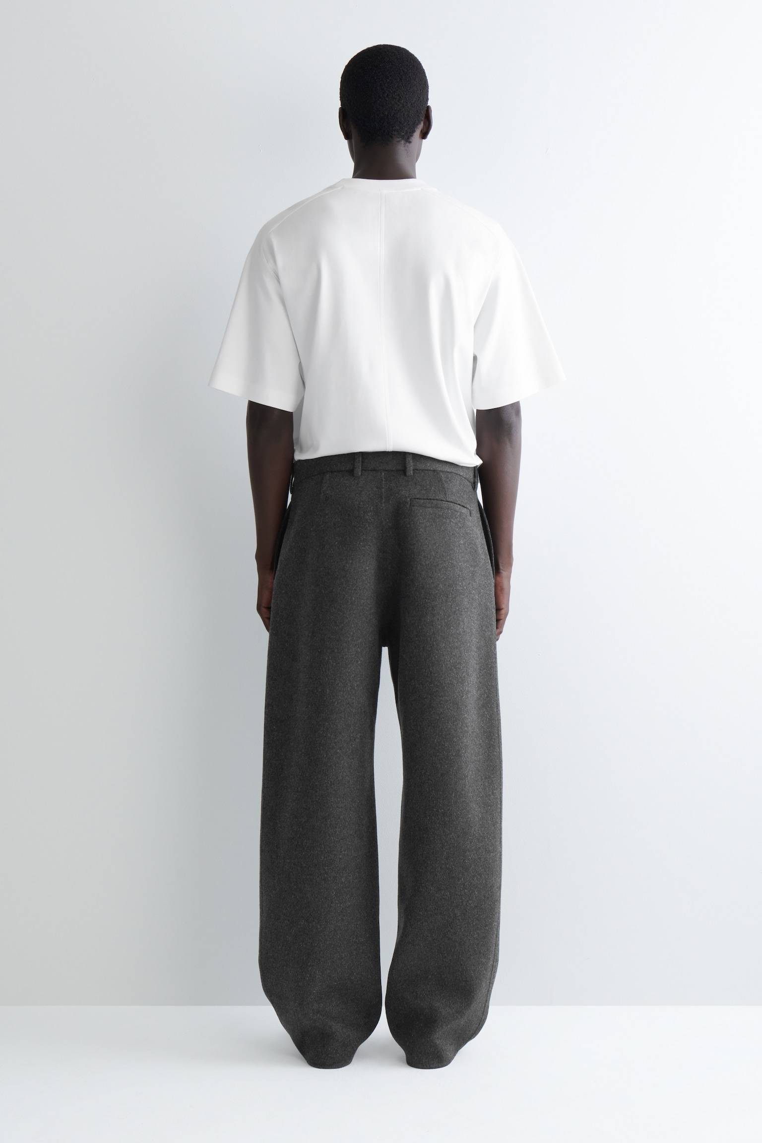 SPLIT WOOL WIDE-LEG TROUSERS - CHARCOAL/BROWN - 3