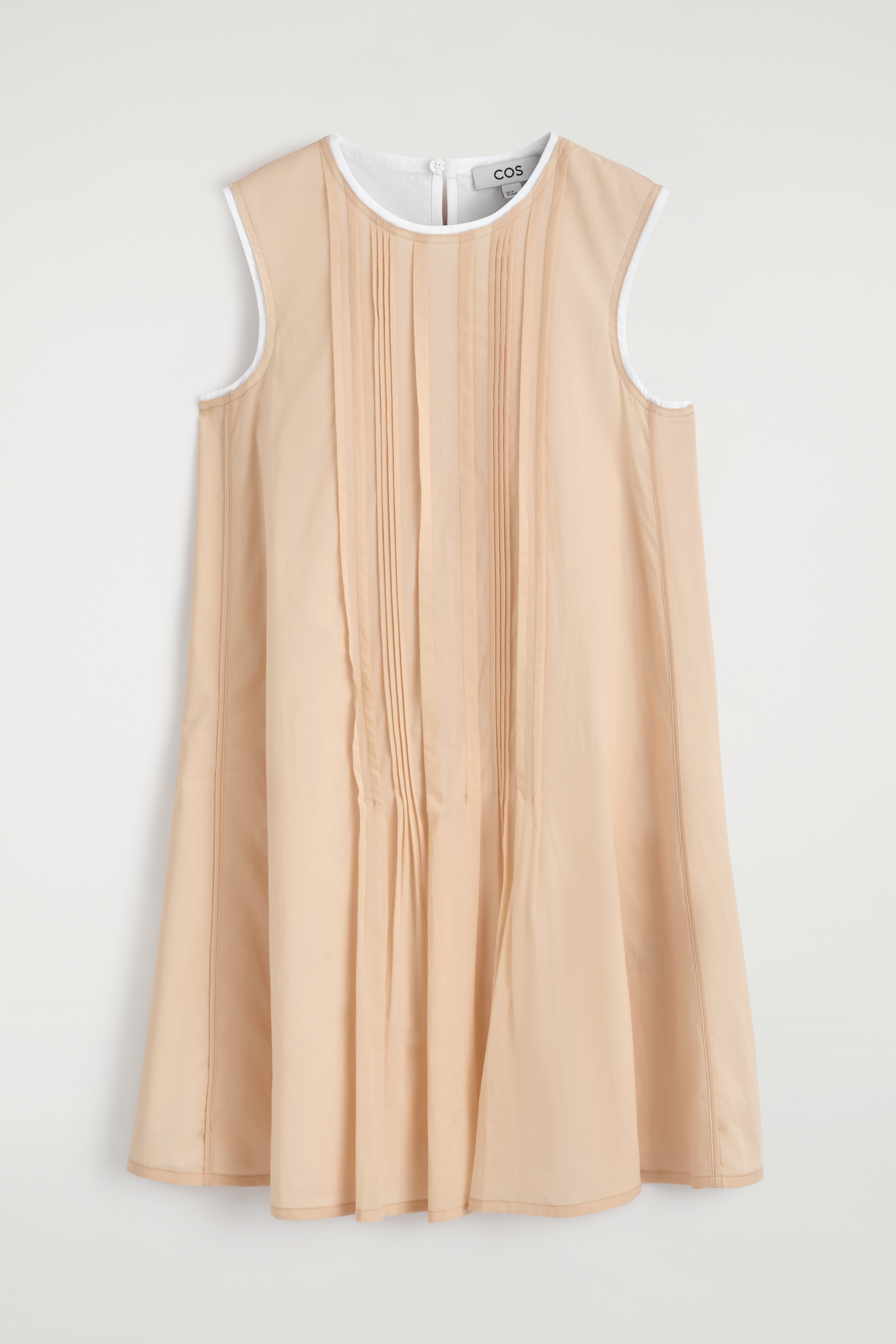 LAYERED PINTUCKED MINI DRESS - BEIGE/NAVY