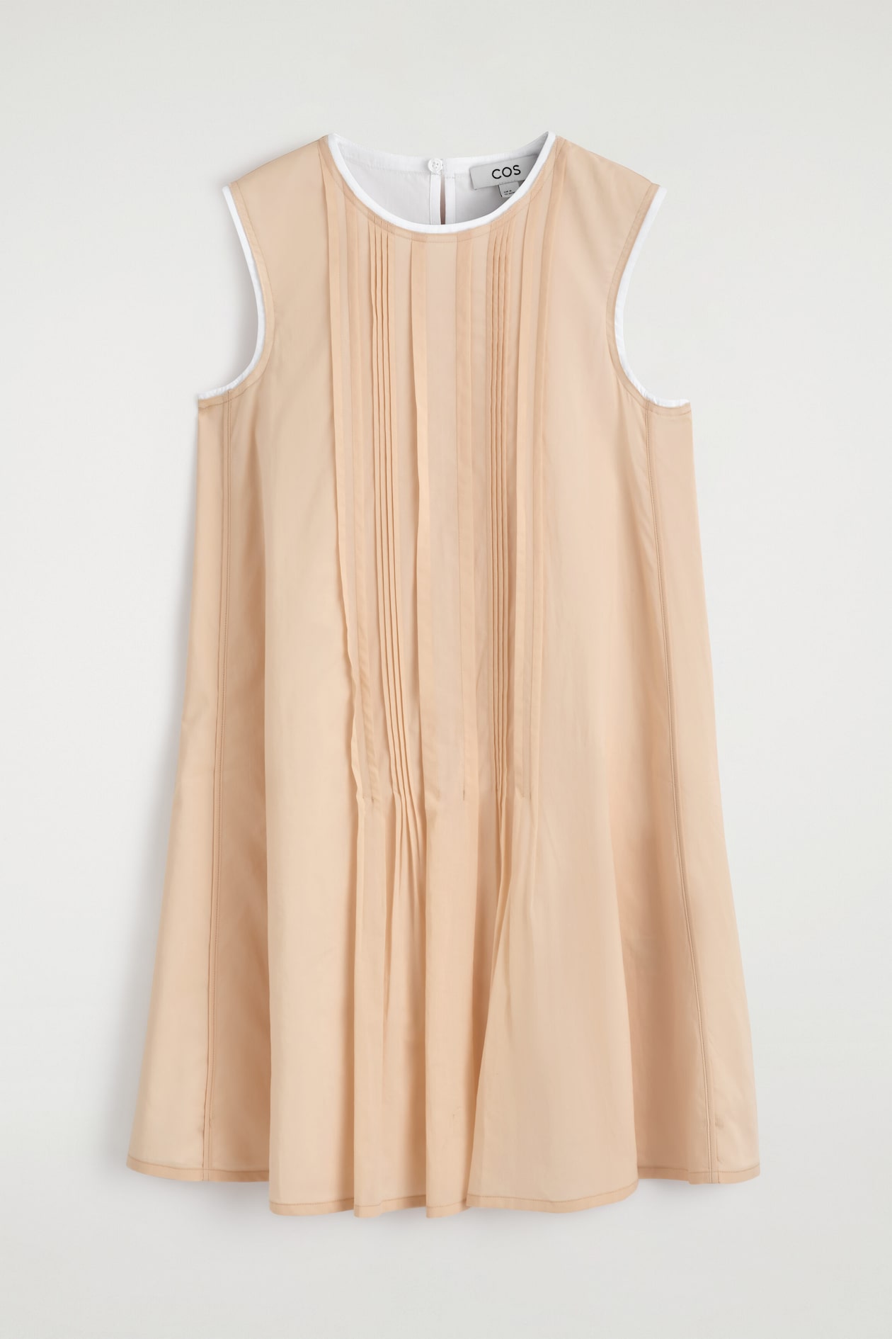 LAYERED PINTUCKED MINI DRESS — BEIGE