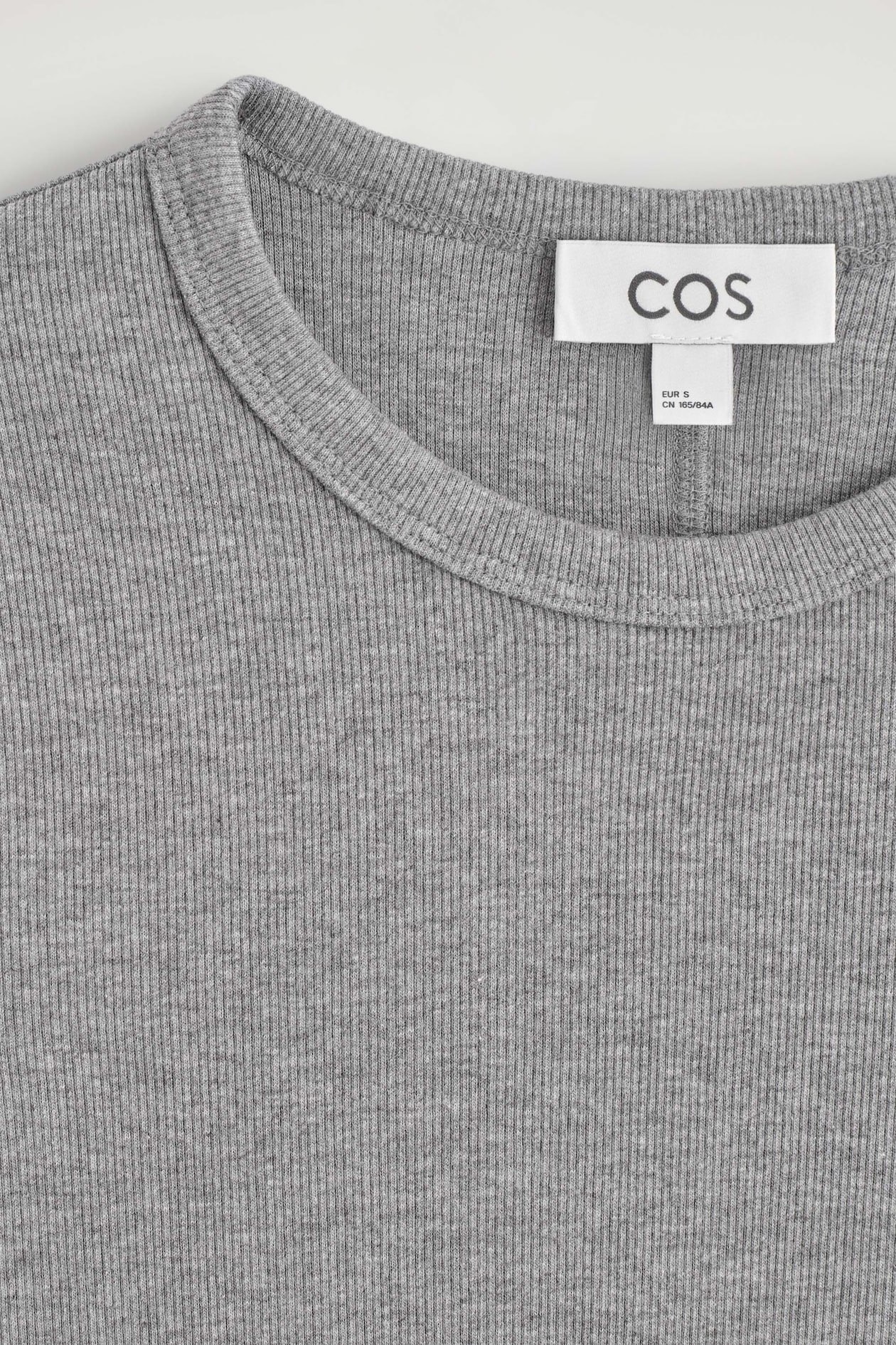 SLIM RIBBED COTTON LONG-SLEEVED TOP — GRAY MÉLANGE