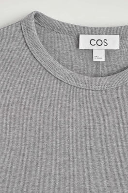SLIM RIBBED COTTON LONG-SLEEVED TOP — GRAY MÉLANGE 7