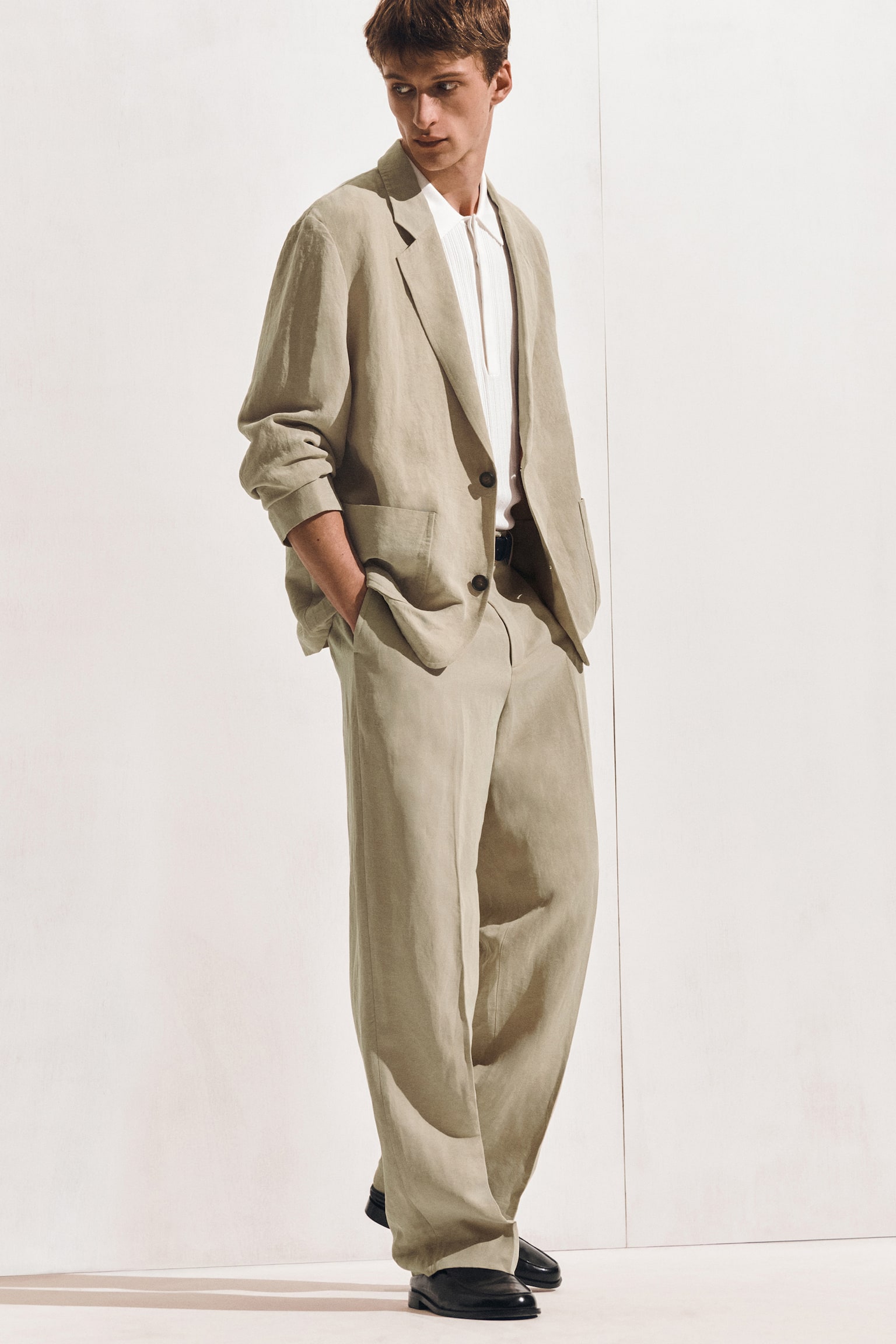 Ongevoerd blazer van linnenmix - buinbeige - 7