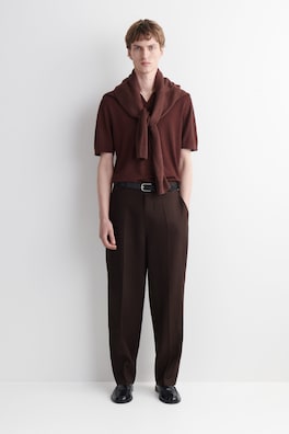 KNITTED LINEN POLO SHIRT — BROWN 2