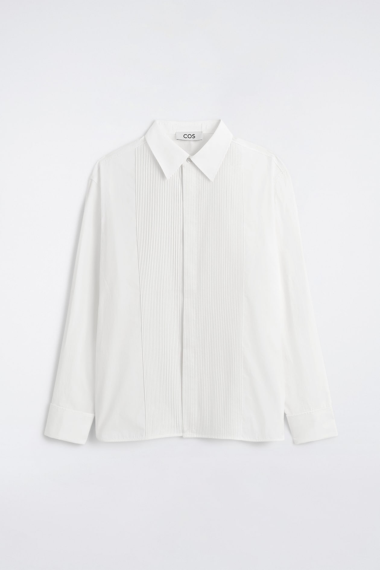 PINTUCKED COTTON TUXEDO SHIRT — CHALK