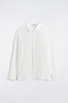 PINTUCKED COTTON TUXEDO SHIRT — CHALK 9