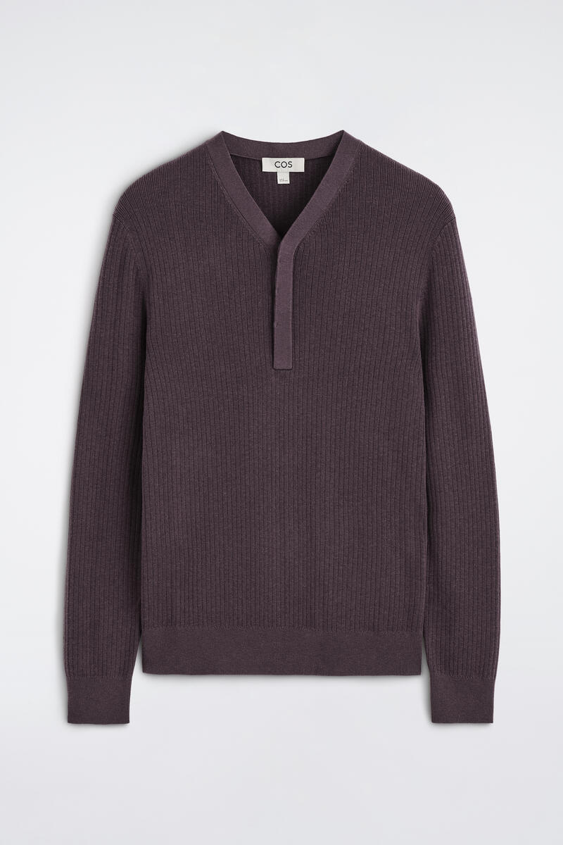 Ribbed-Knit Henley Top