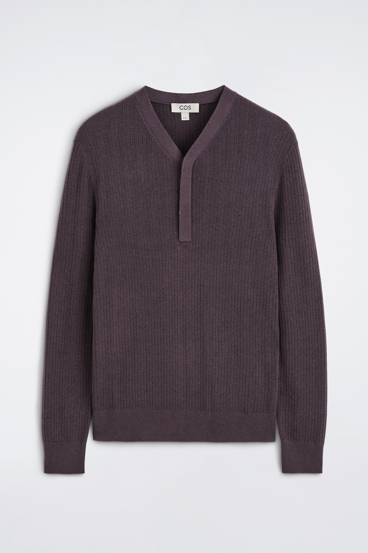 MERINO-LYOCELL RIBBED-KNIT HENLEY TOP — MAHOGANY
