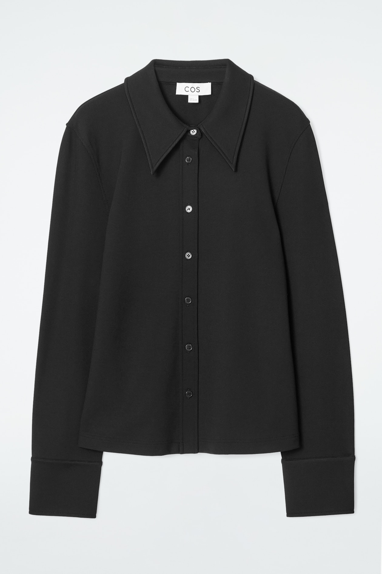 Women's BLACK SLIM EXAGGERATED-COLLAR JERSEY SHIRT | H&M GB