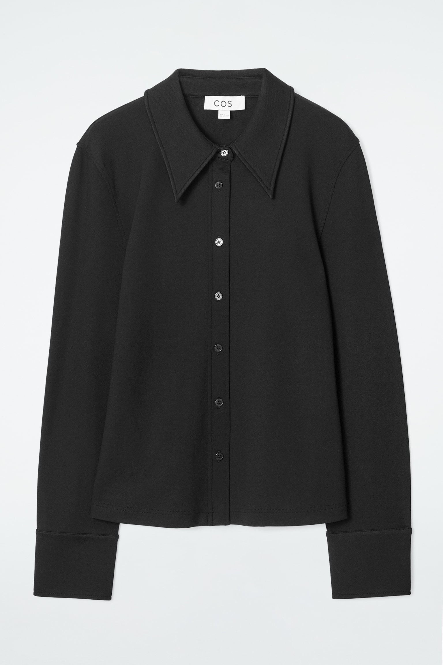 SLIM EXAGGERATED-COLLAR JERSEY SHIRT - BLACK - 2