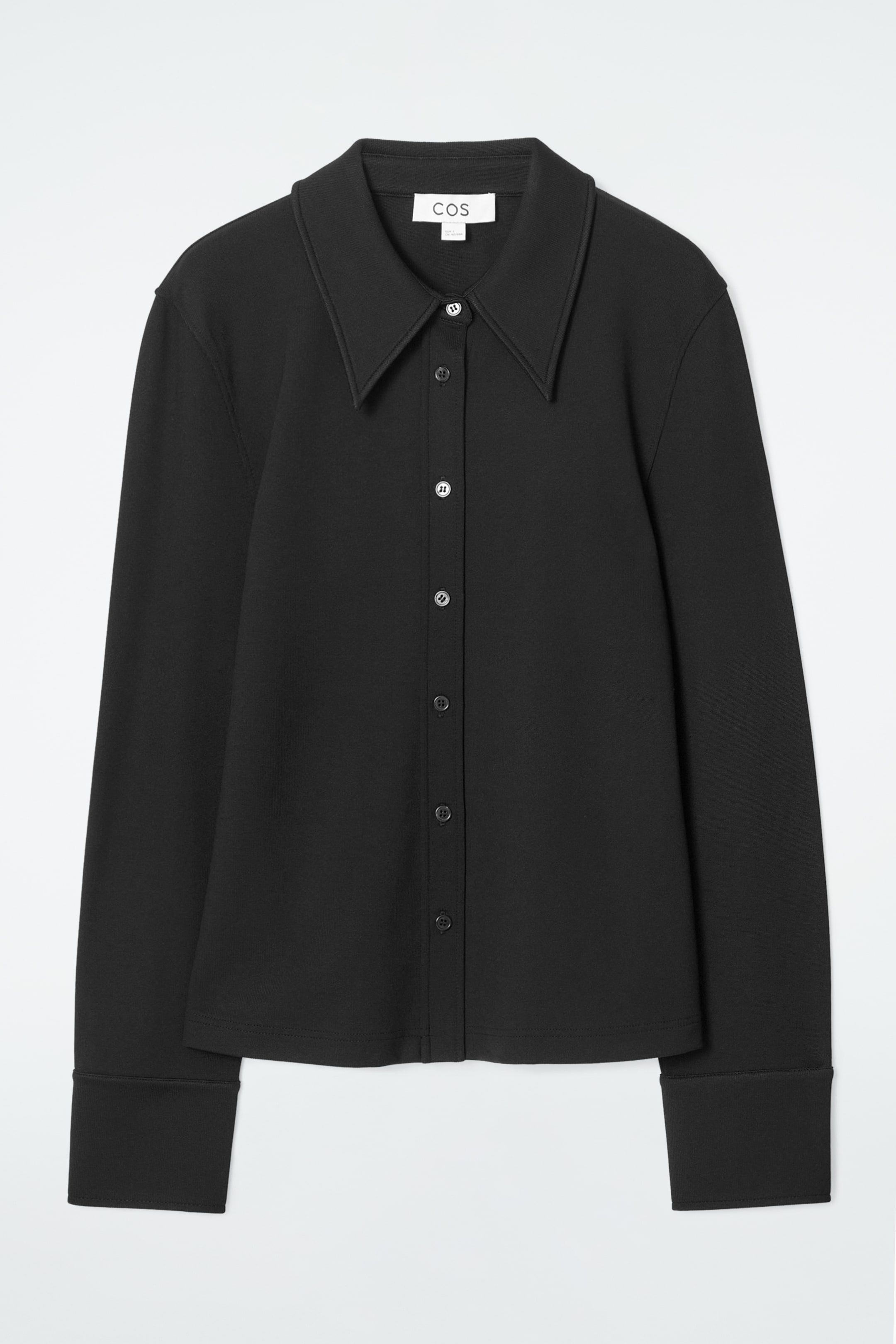 Grösseres Bild ansehen: SCHMAL GESCHNITTENES JERSEYHEMD MIT SPITZEM KRAGEN - SCHWARZ - DAMEN | H&M CH 7