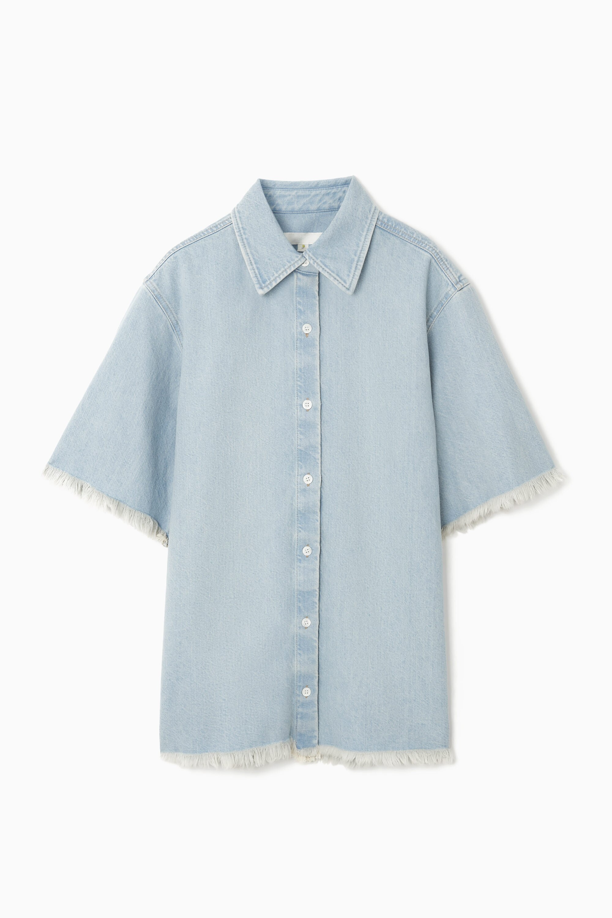 FRAYED SHORT-SLEEVED DENIM SHIRT - LIGHT BLUE | COS