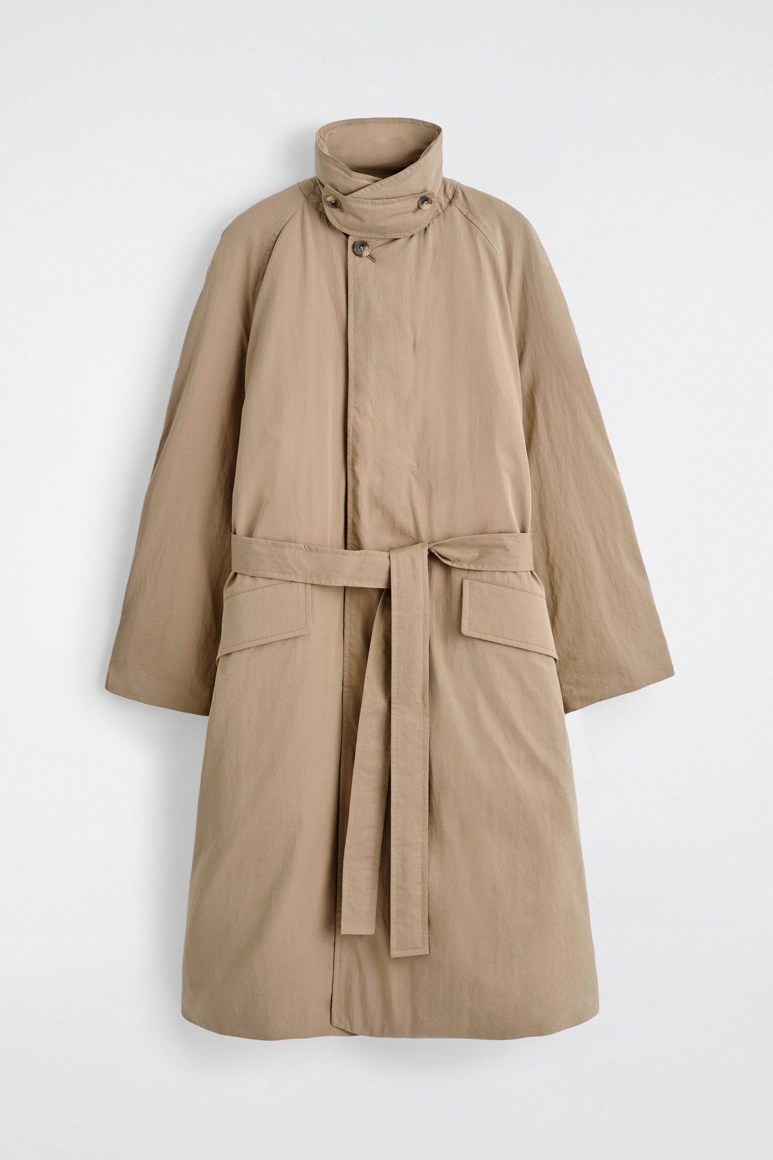 PADDED BELTED FUNNEL-NECK COAT - BEIGE/BEIGE / CHECKED - 2