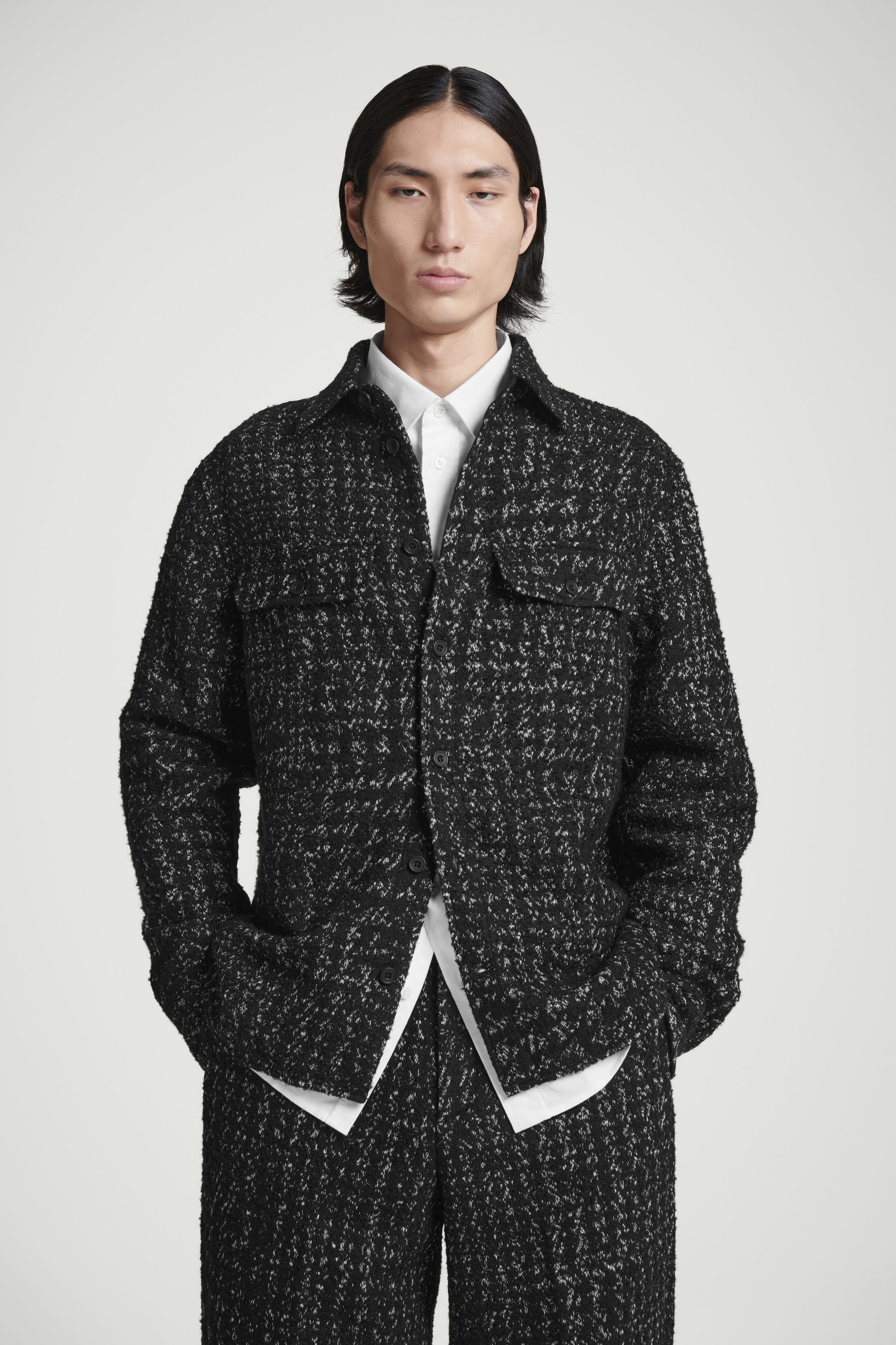 HOUNDSTOOTH BOUCLÉ OVERSHIRT - BLACK / HOUNDSTOOTH | COS
