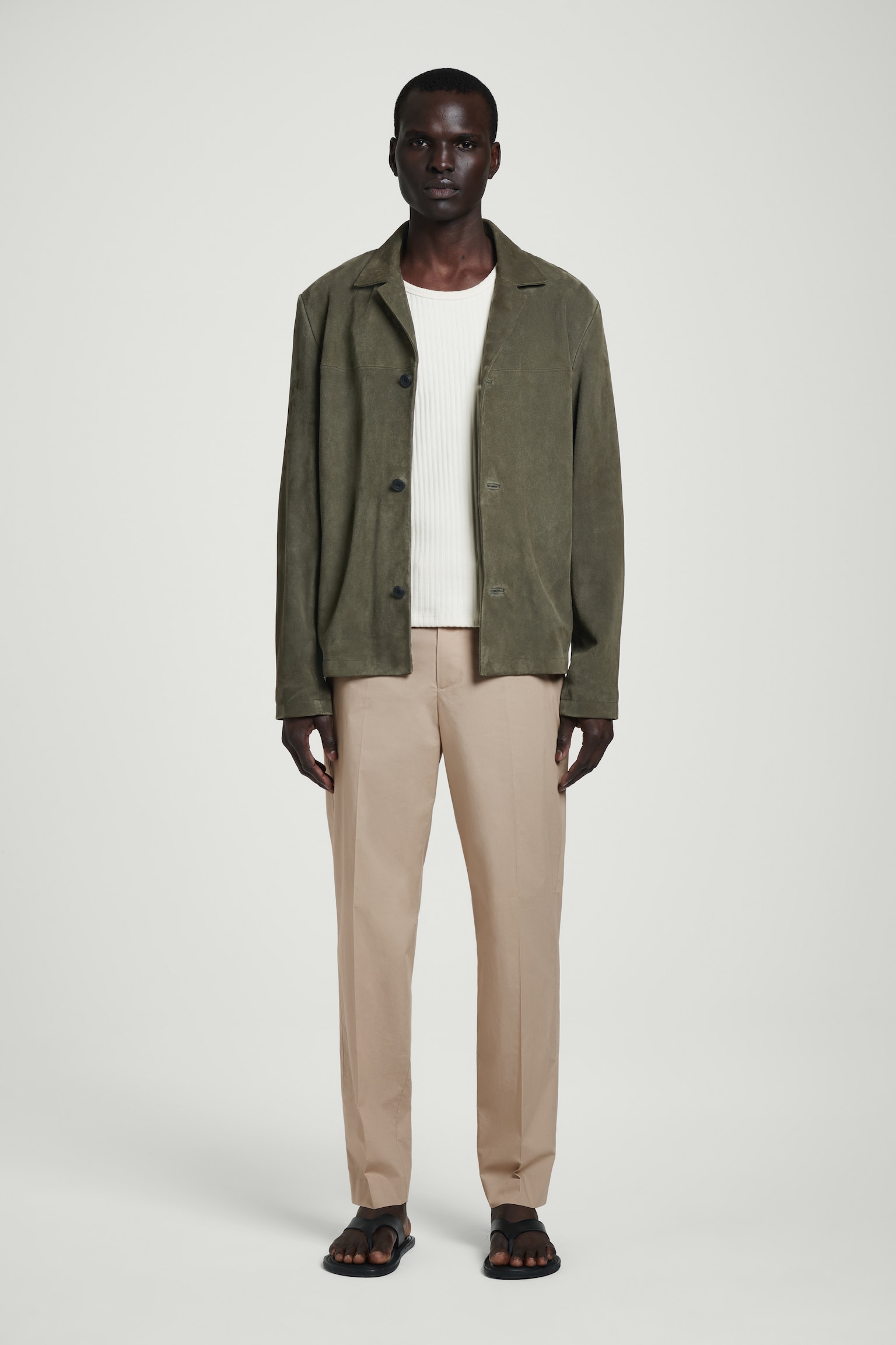 PANTALON DROIT EN COTON - BEIGE/NOIR