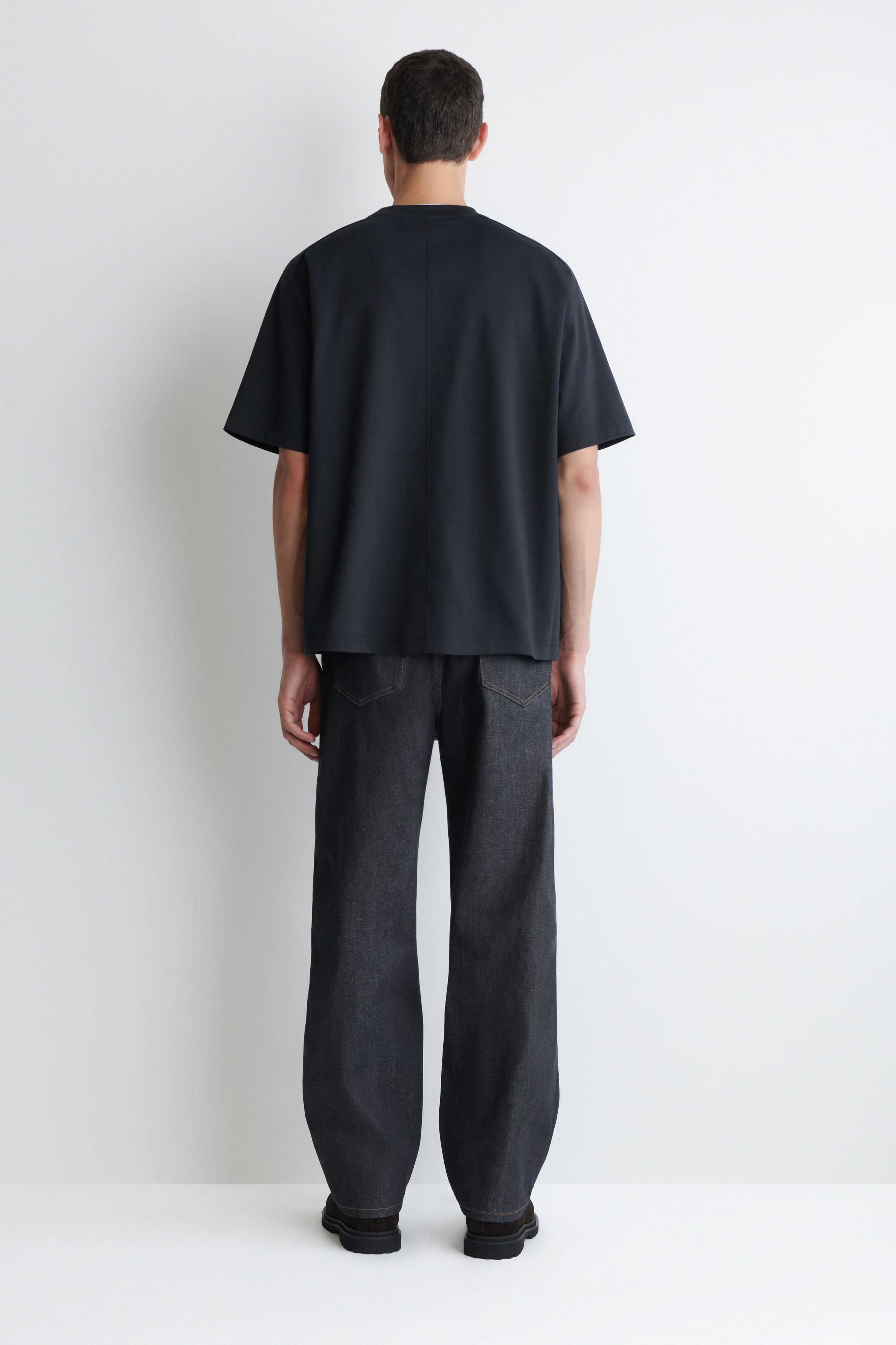 OVERSIZED INTERLOCK LAYERED-EFFECT T-SHIRT - BLACK / WHITE | COS