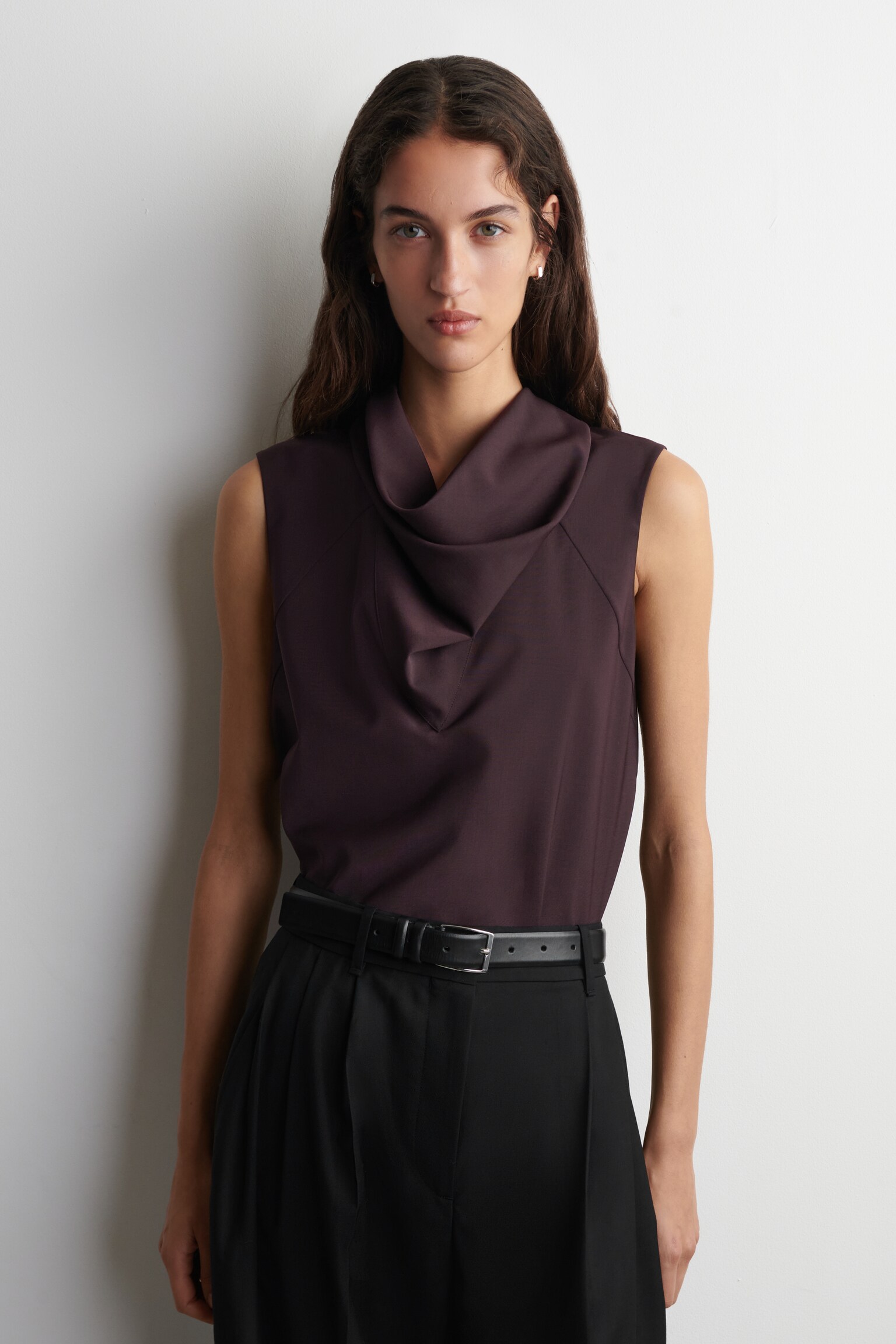 FLUID FUNNEL-NECK SCARF BLOUSE - BURGUNDY - 1
