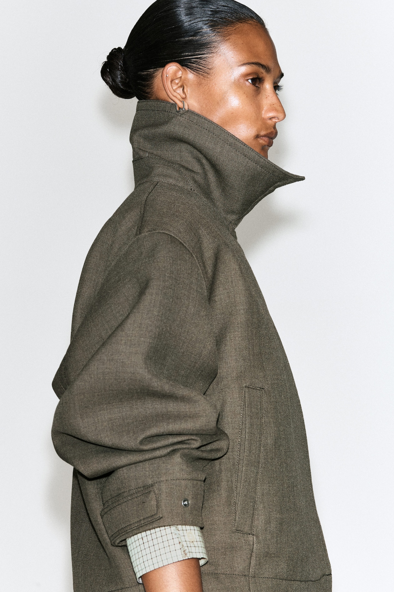 ROUNDED WOOL-BLEND TRENCH JACKET — FOSSIL-BROWN MÉLANGE