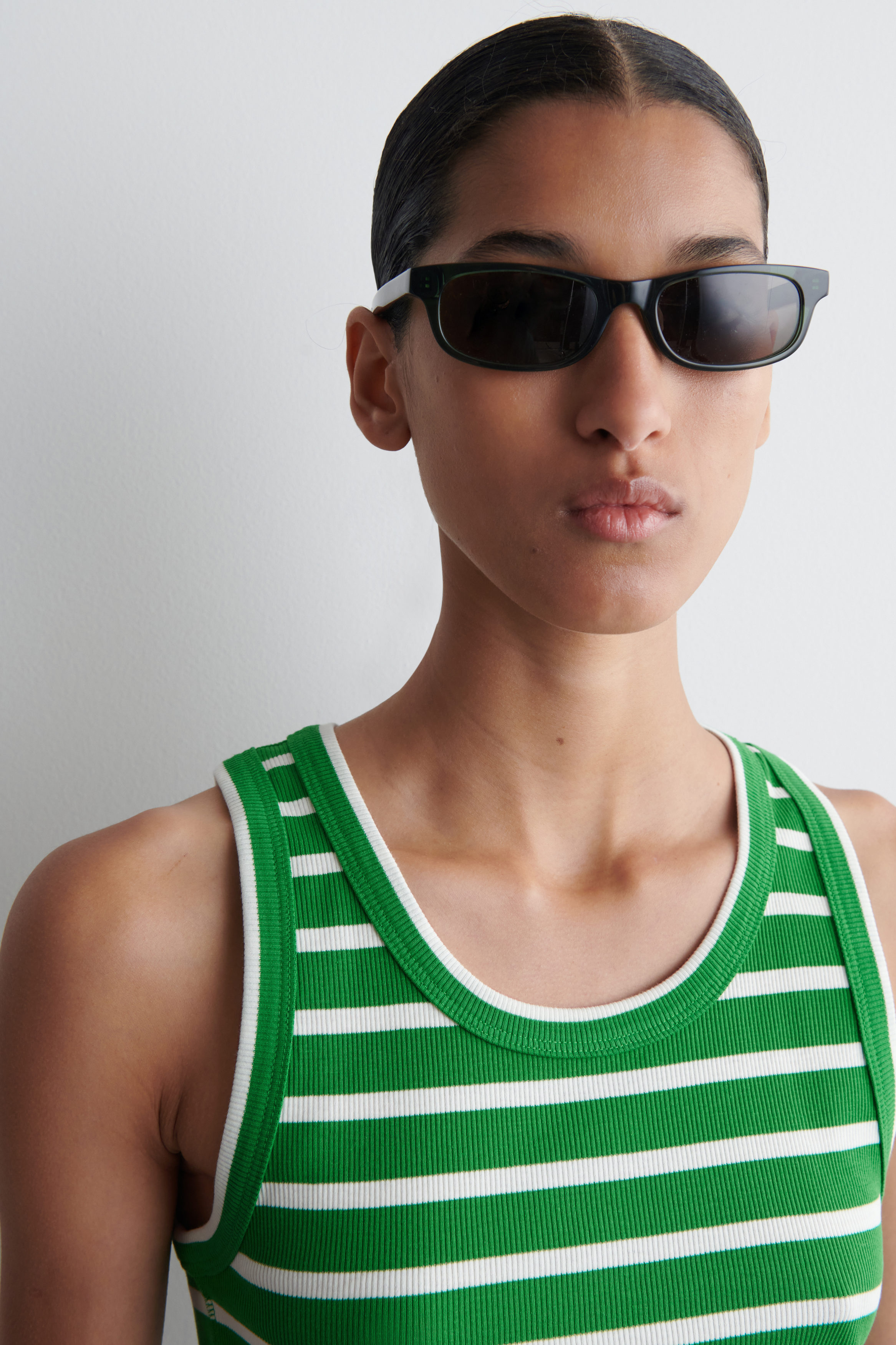 RIBBED TANK TOP - GREEN / WHITE / STRIPED | COS