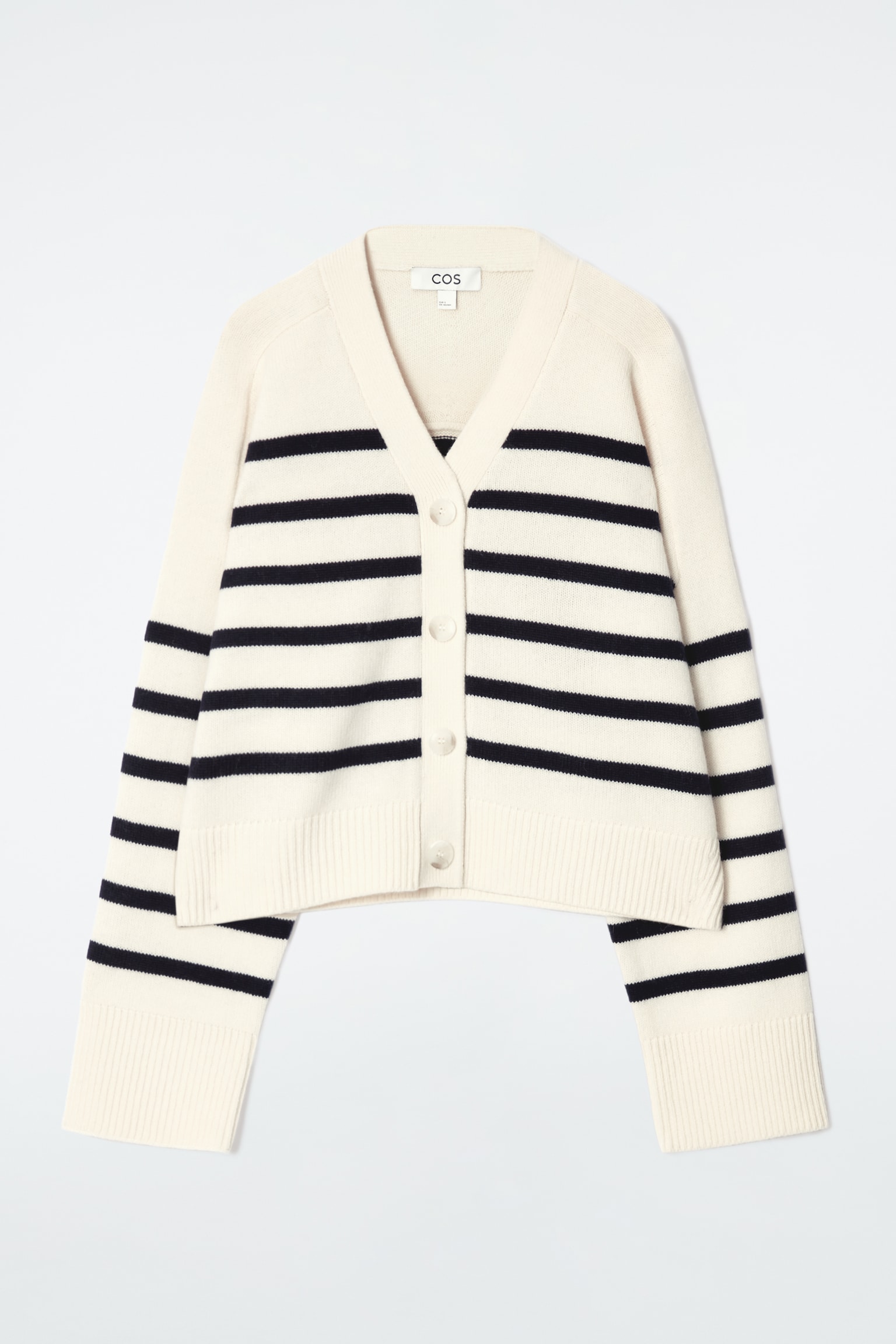 STRIPED MERINO WOOL V-NECK CARDIGAN - WHITE / STRIPED