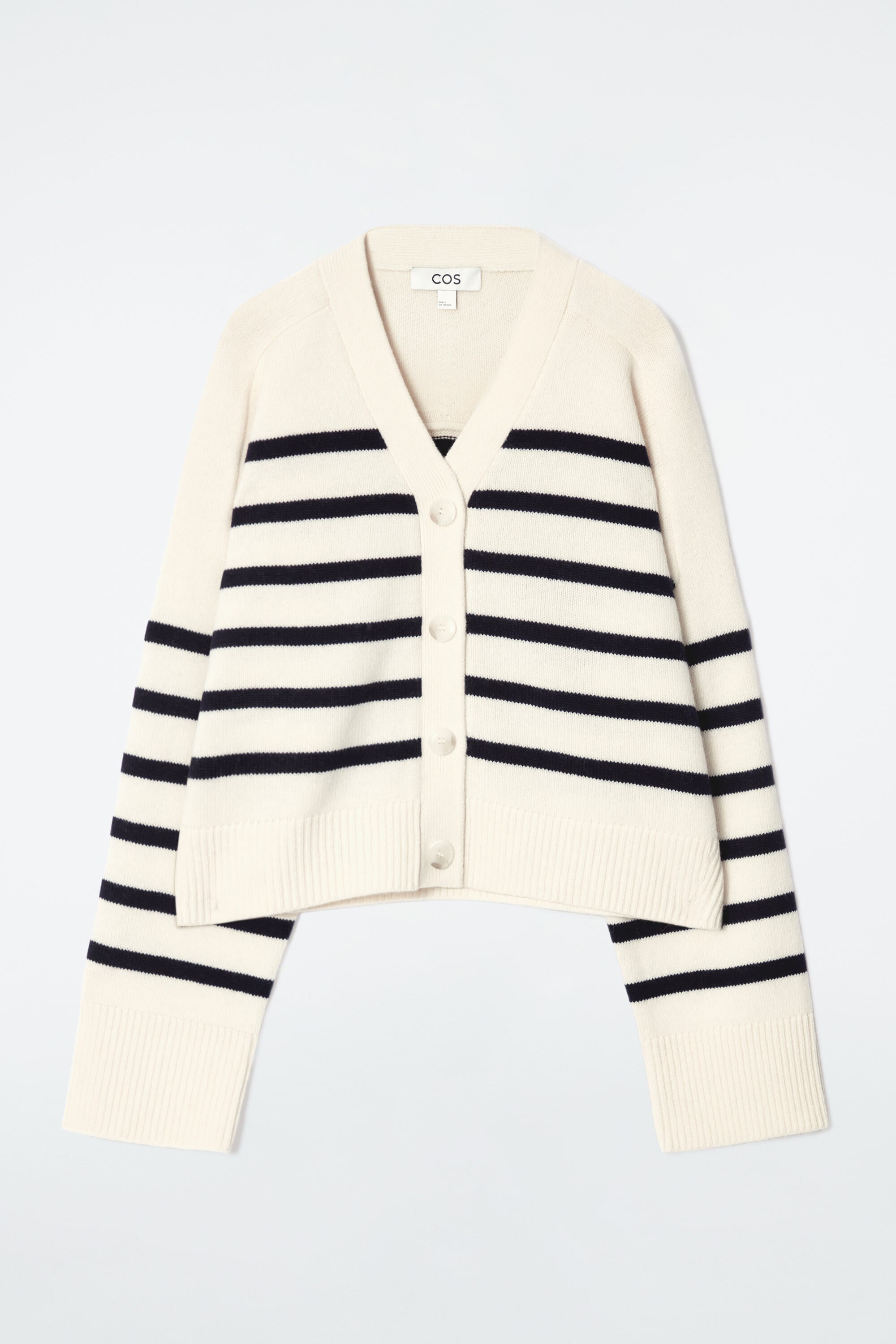 STRIPED MERINO WOOL V-NECK CARDIGAN - WHITE / STRIPED | COS