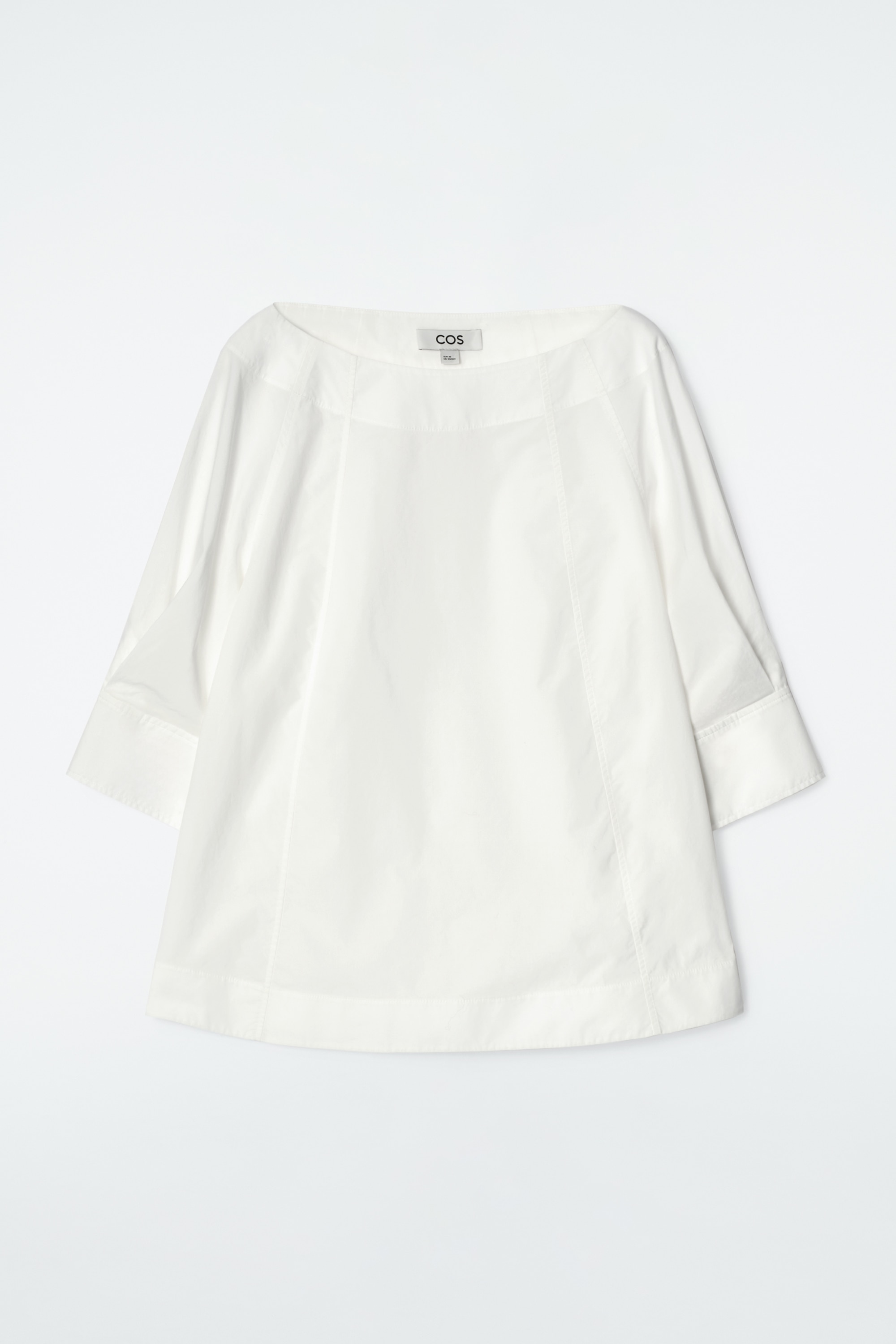 Volumineuze katoenen blouse met boothals - WIT/MARINEBLAUW
