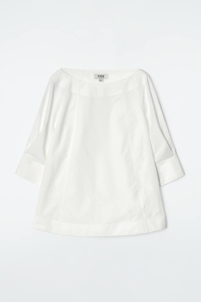 BLOUSE VOLUMINEUSE COL BATEAU EN COTON - BLANC - 1