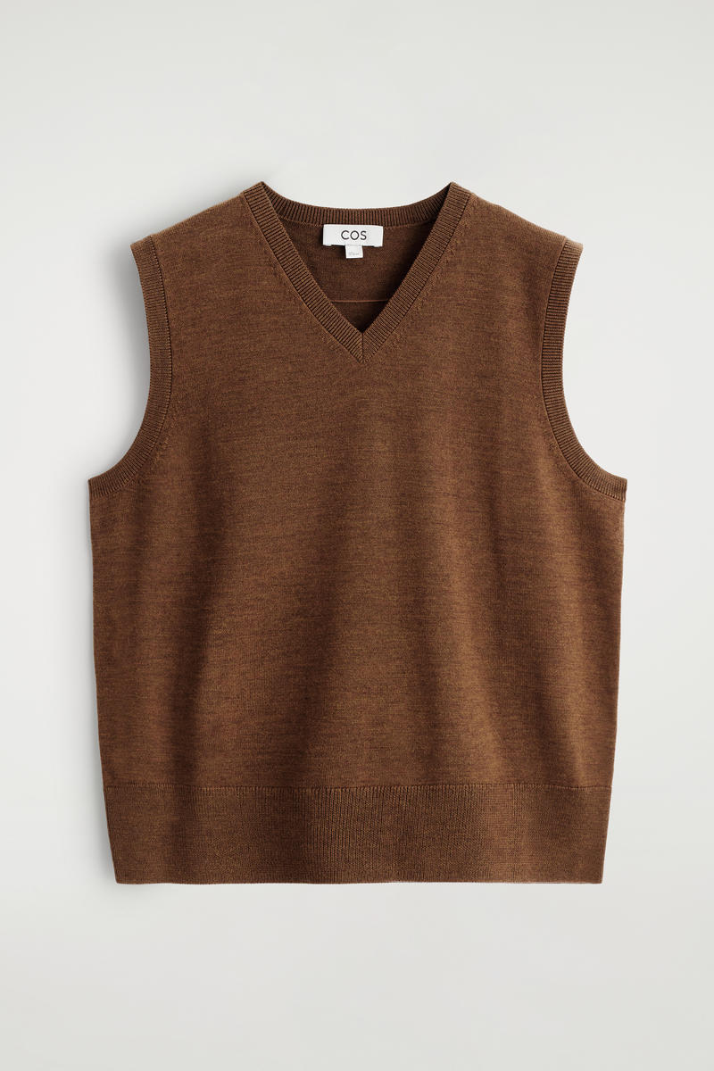Cos Merino Wool V-neck Vest In Brown