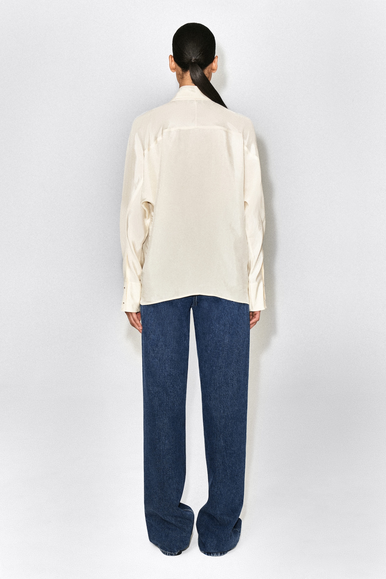 STUD-DETAIL MOCK-NECK BLOUSE — CAPPUCCINO