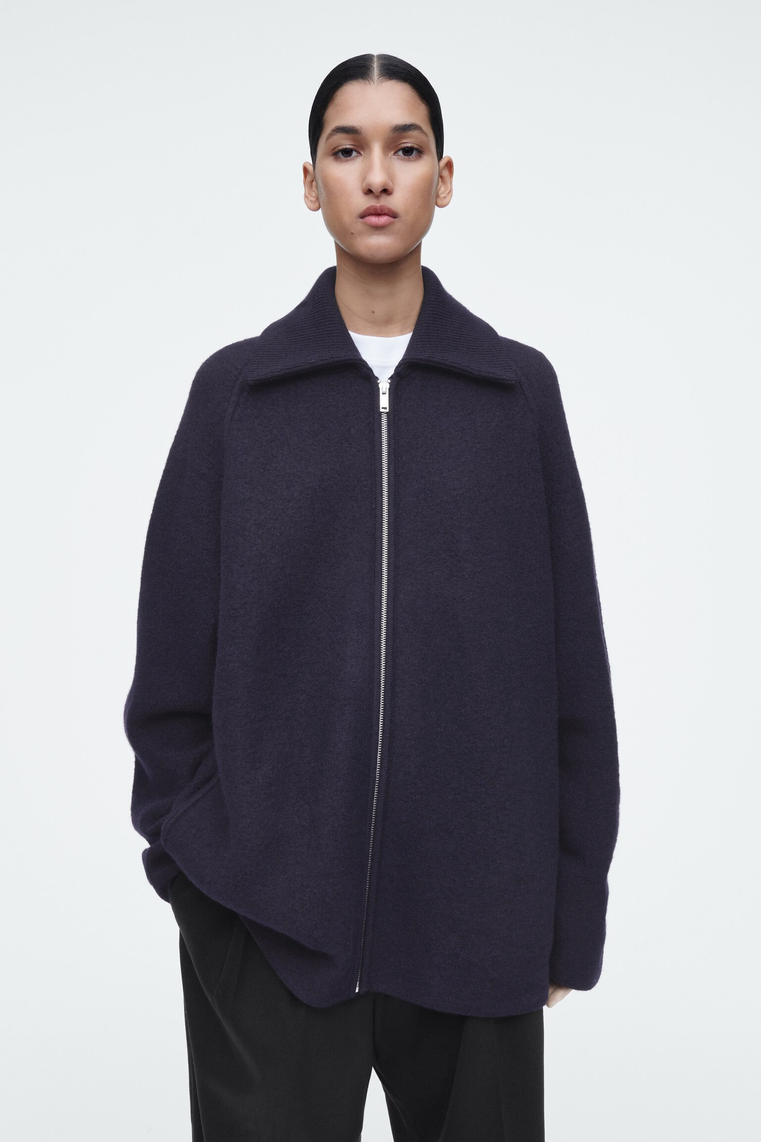 BOILED-WOOL ZIPPED JACKET - NAVY