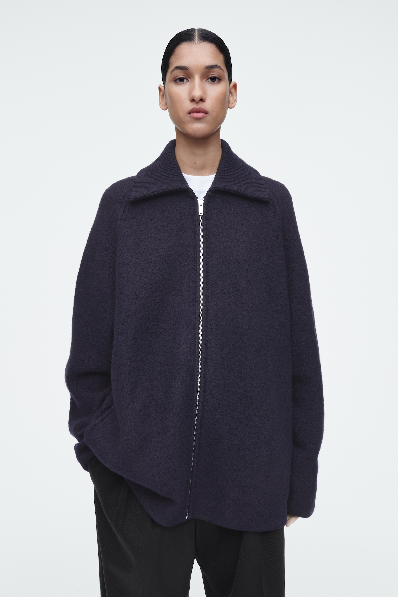 BOILED-WOOL ZIPPED JACKET - AZUL-MARINHO