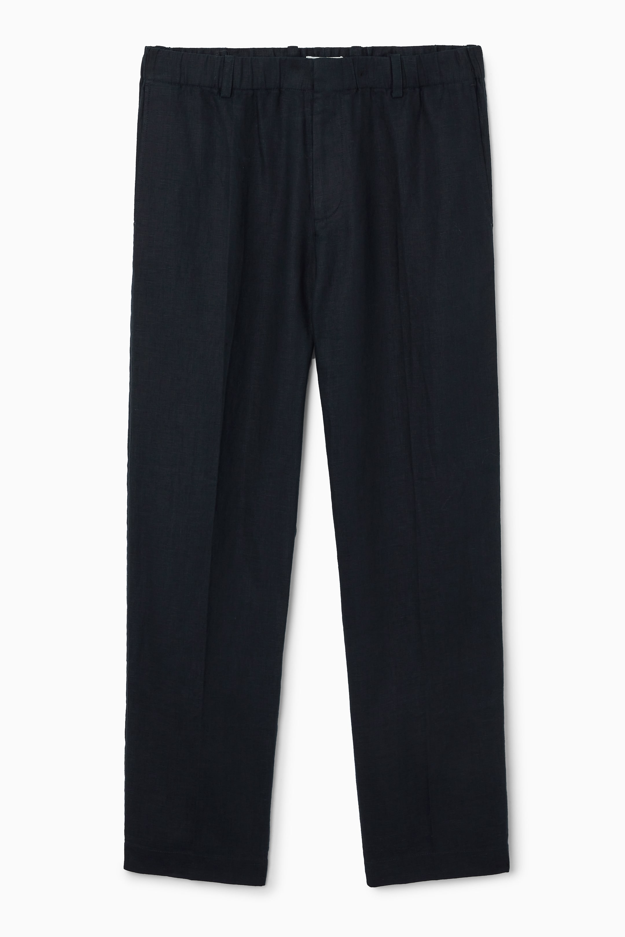 Vis større bilde: ELASTICATED LINEN STRAIGHT-LEG TROUSERS - DARK NAVY - Men | H&M NO 1
