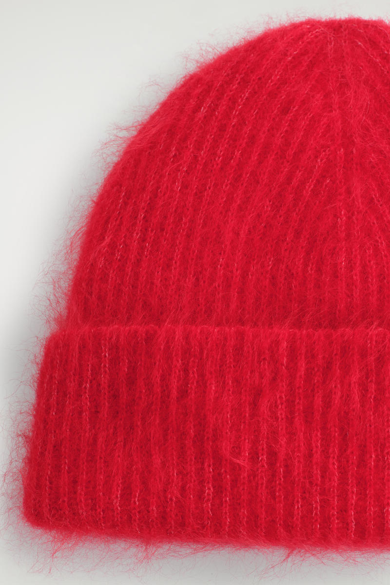 Cos Ribbed Mohair Beanie In Red