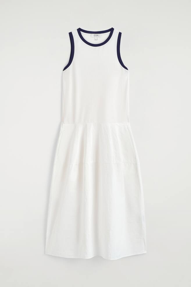 VESTIDO MIDI SIN MANGAS A PANELES - BLANCO/AZUL MARINO/AZUL MARINO - 1