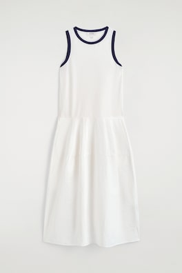 PANELED SLEEVELESS MIDI DRESS — WHITE / NAVY 6