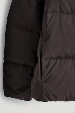 HOODED DOWN PUFFER JACKET — DARK BROWN 1