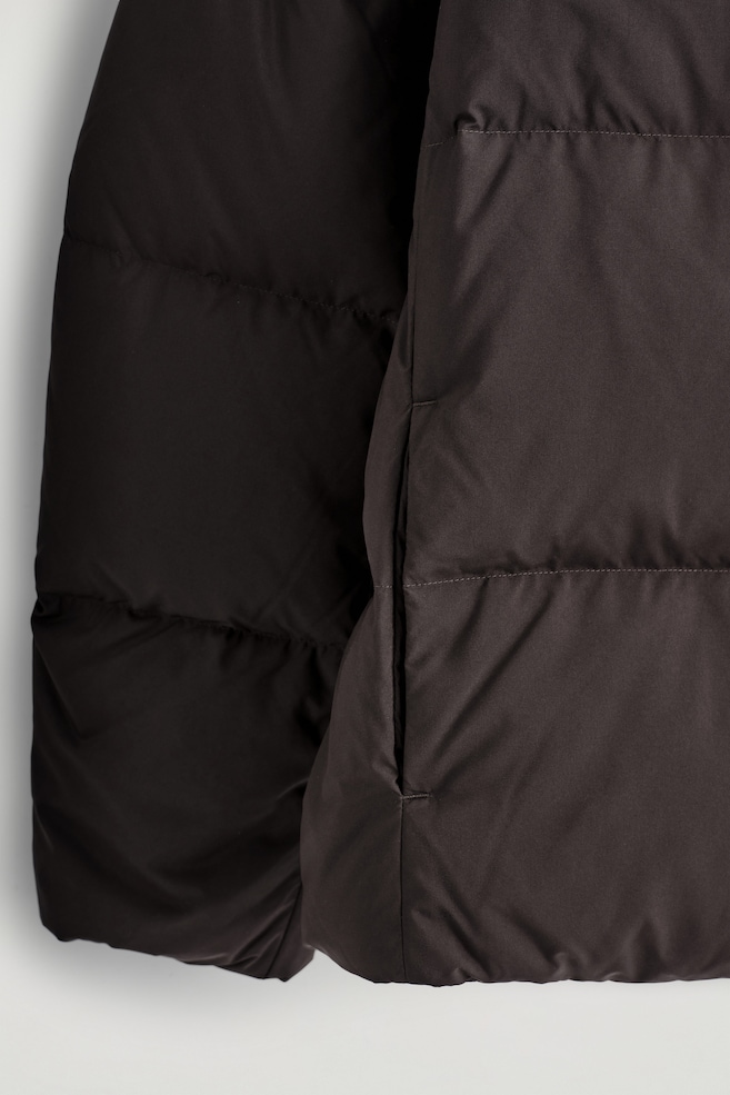 HOODED DOWN PUFFER JACKET — DARK BROWN
