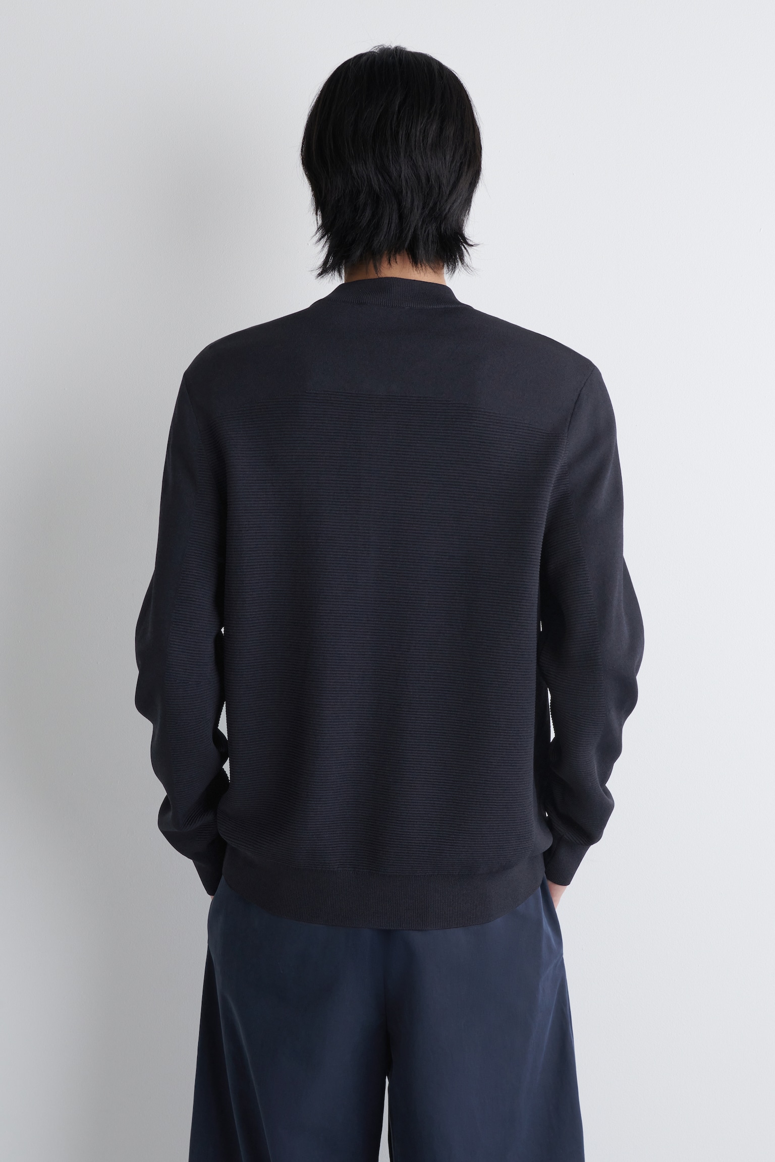BLOUSON EN MAILLE TEXTURÉE - BLEU MARINE - 7