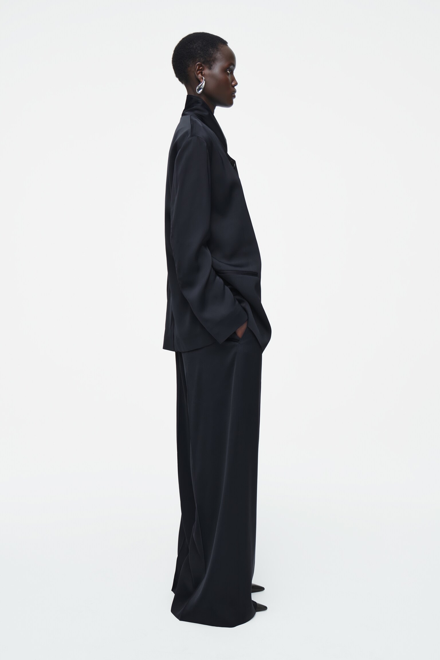 TAILORED SATIN WIDE-LEG TROUSERS - NAVY - 3