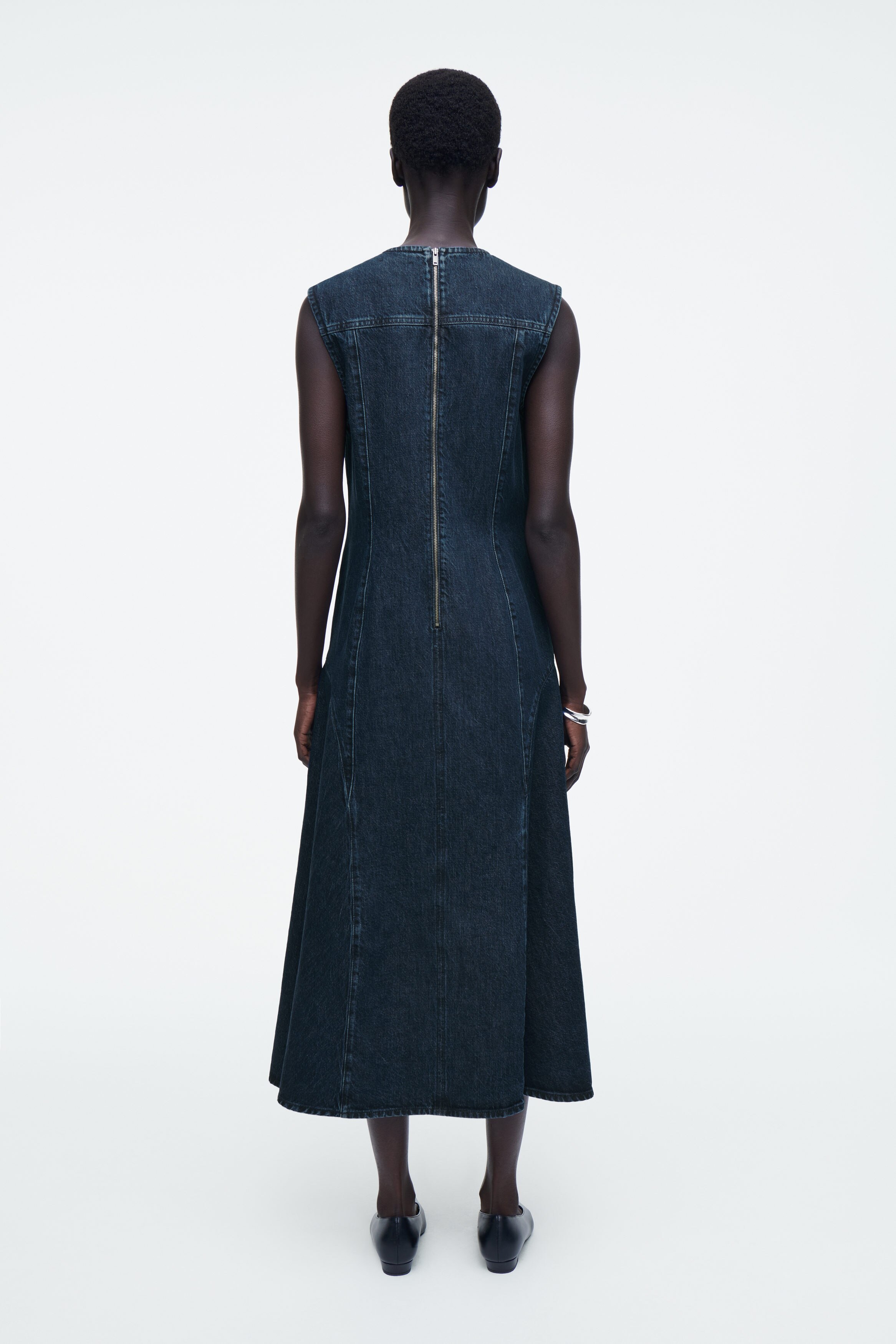DROPPED-WAIST DENIM MIDI DRESS - BLUE | COS