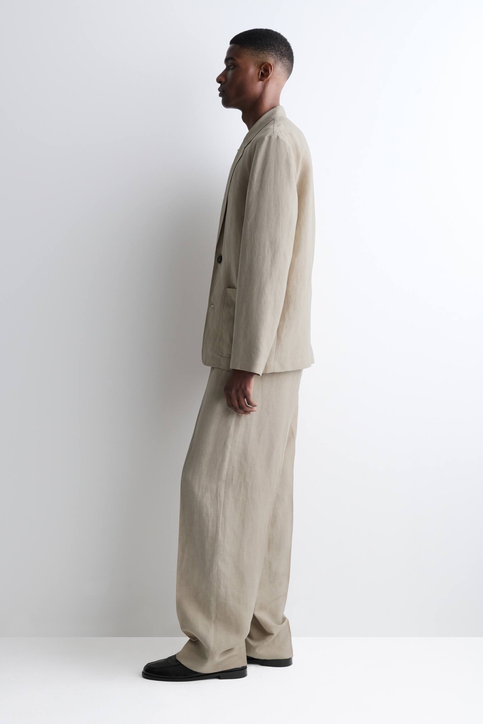 Ongevoerd blazer van linnenmix - buinbeige - 5