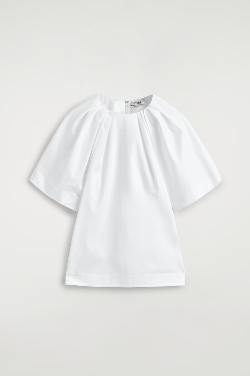 COS Gathered Short-Sleeved Cotton Top White Women's Size 44