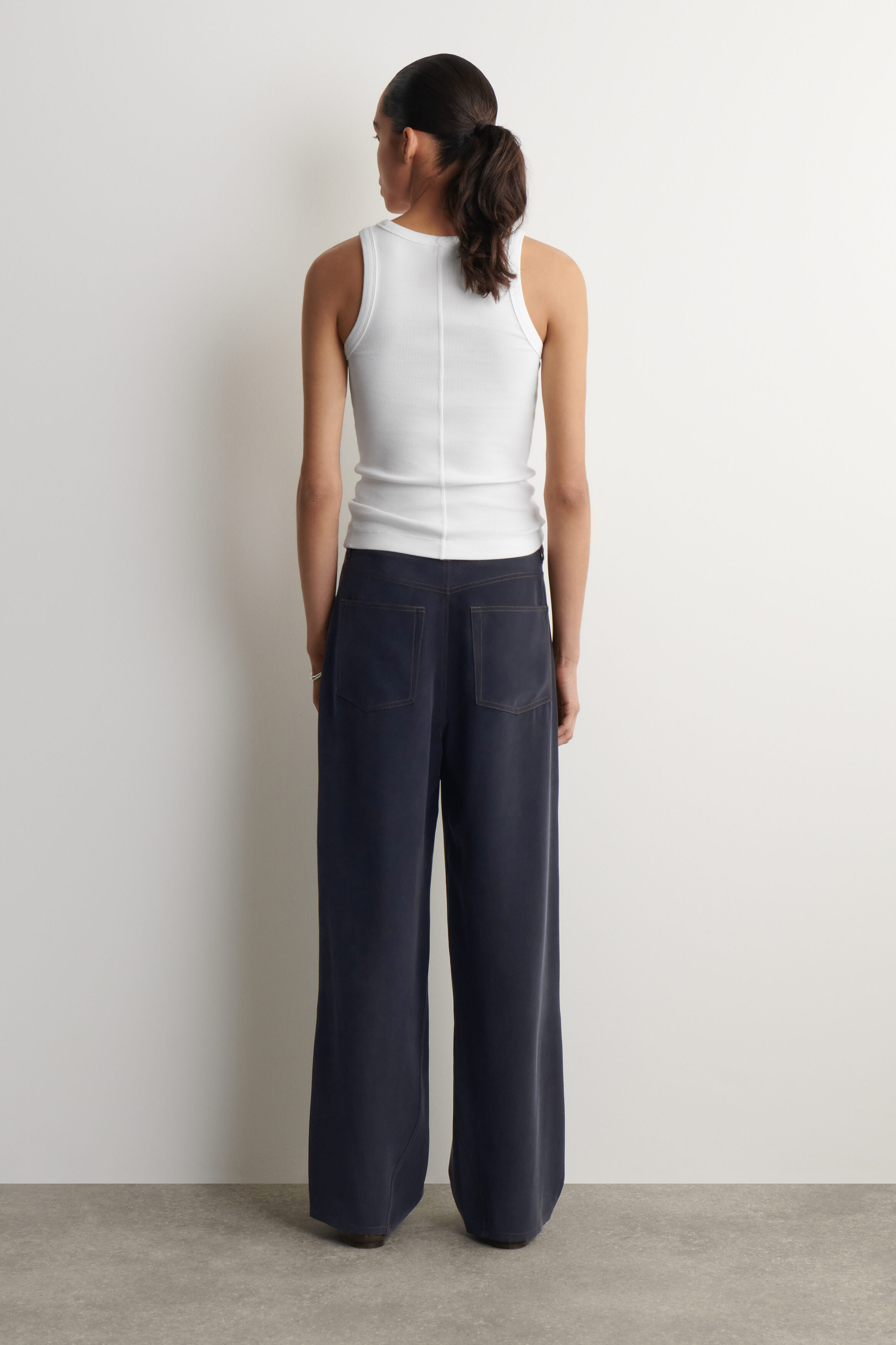 DENIM-EFFECT SILK PANTS - INDIGO | COS US