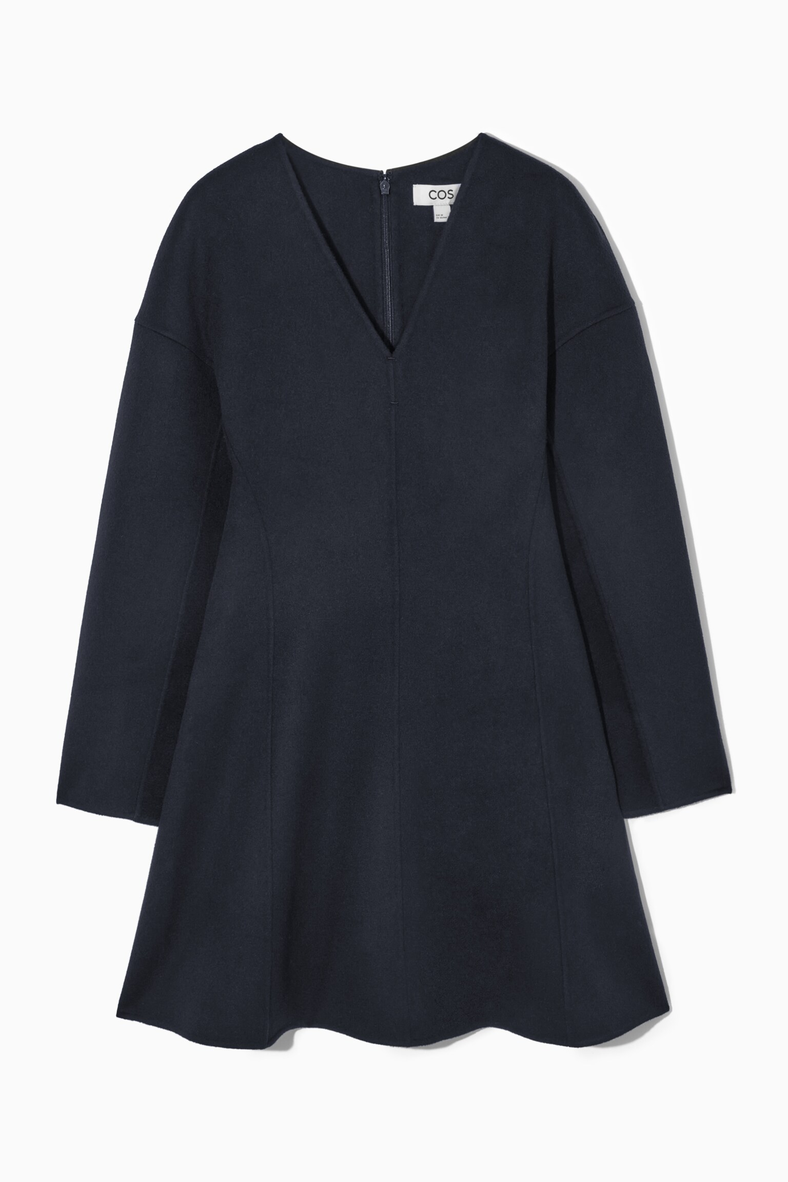 V-NECK DOUBLE-FACED WOOL DRESS - DARK NAVY
