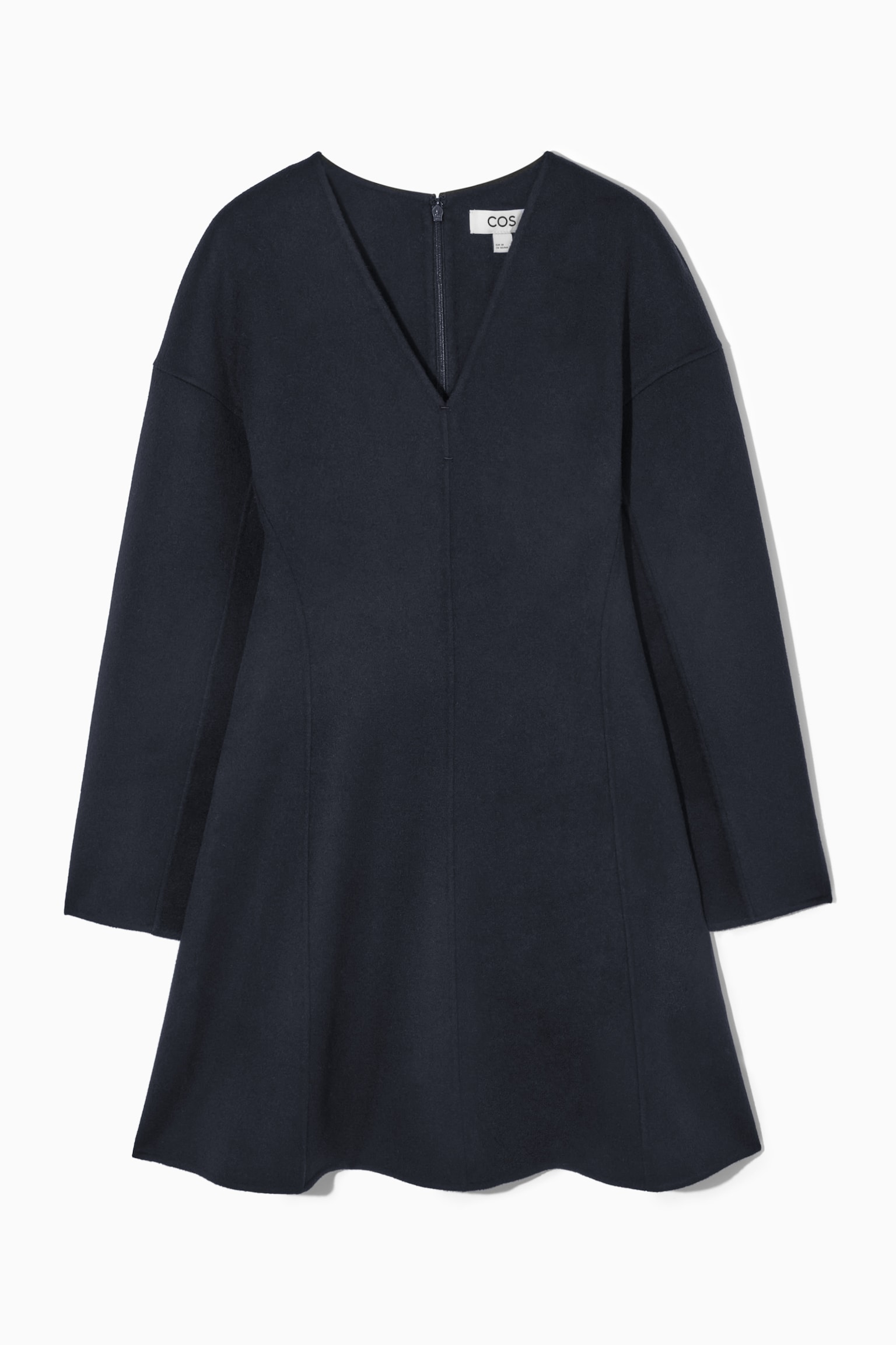 V-NECK DOUBLE-FACED WOOL DRESS - DARK NAVY
