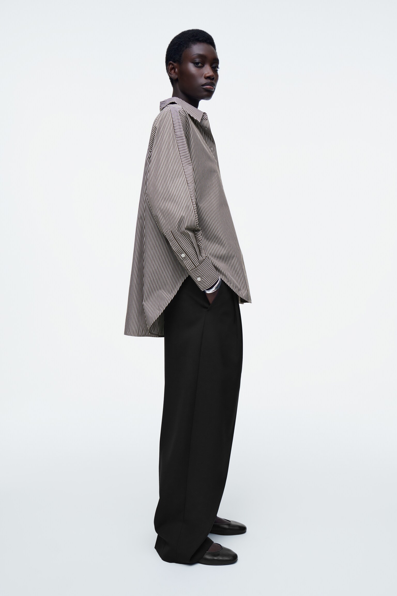 Lazított pamut ing - barna / fehér / csíkos - 6